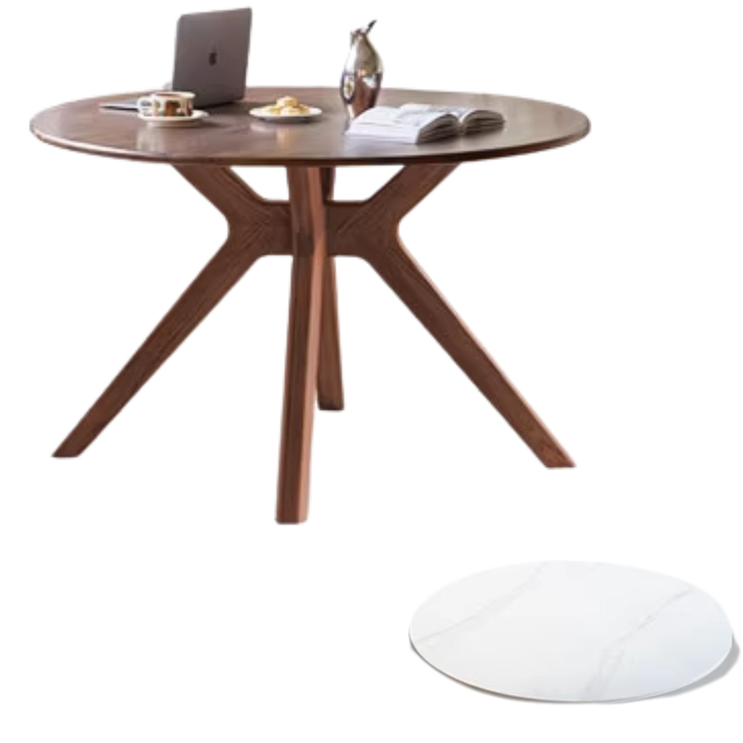 Black Walnut Solid Wood Rock Board Round Table With Turntable