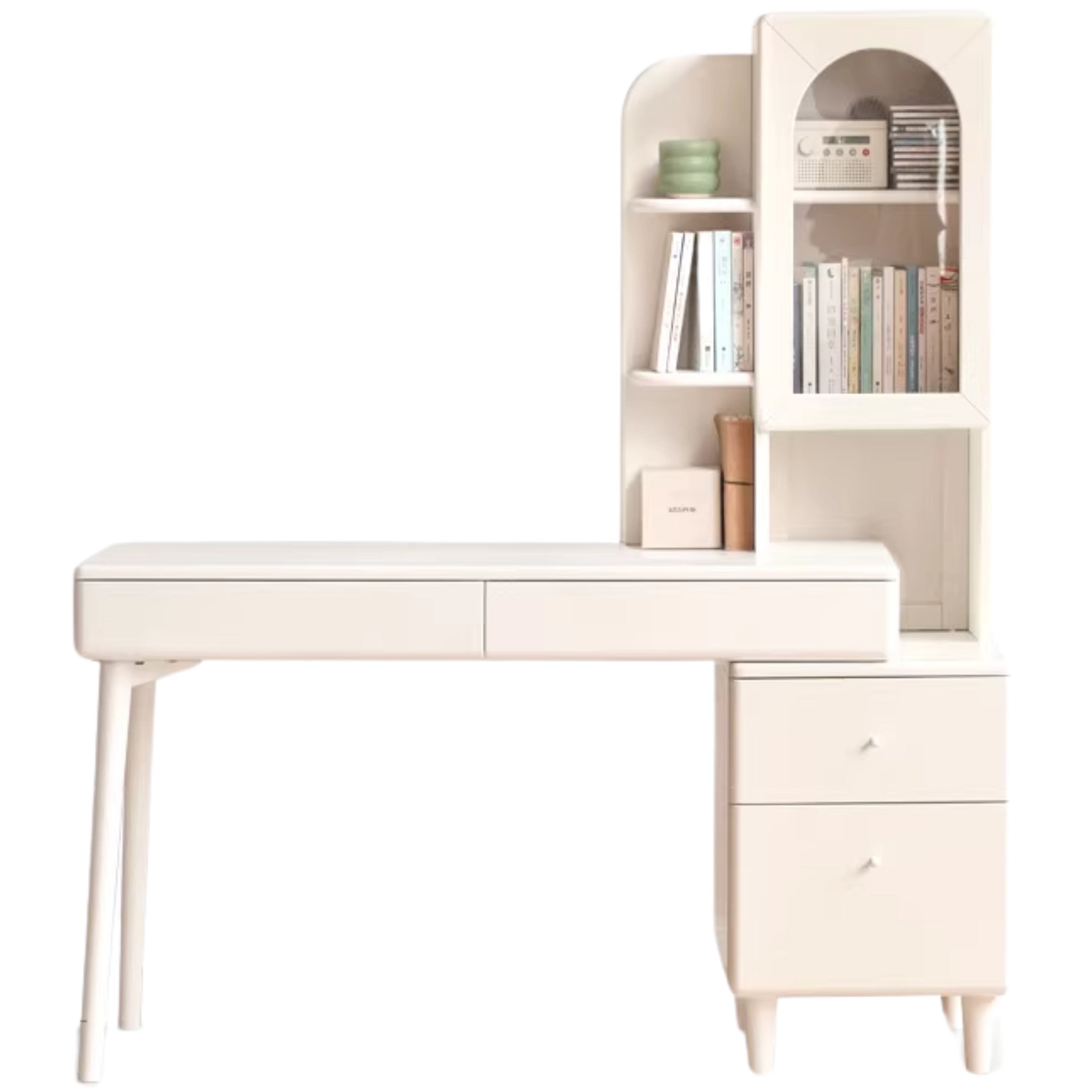 Rubberwood Solid Wood Retractable Desk and Bookshelf