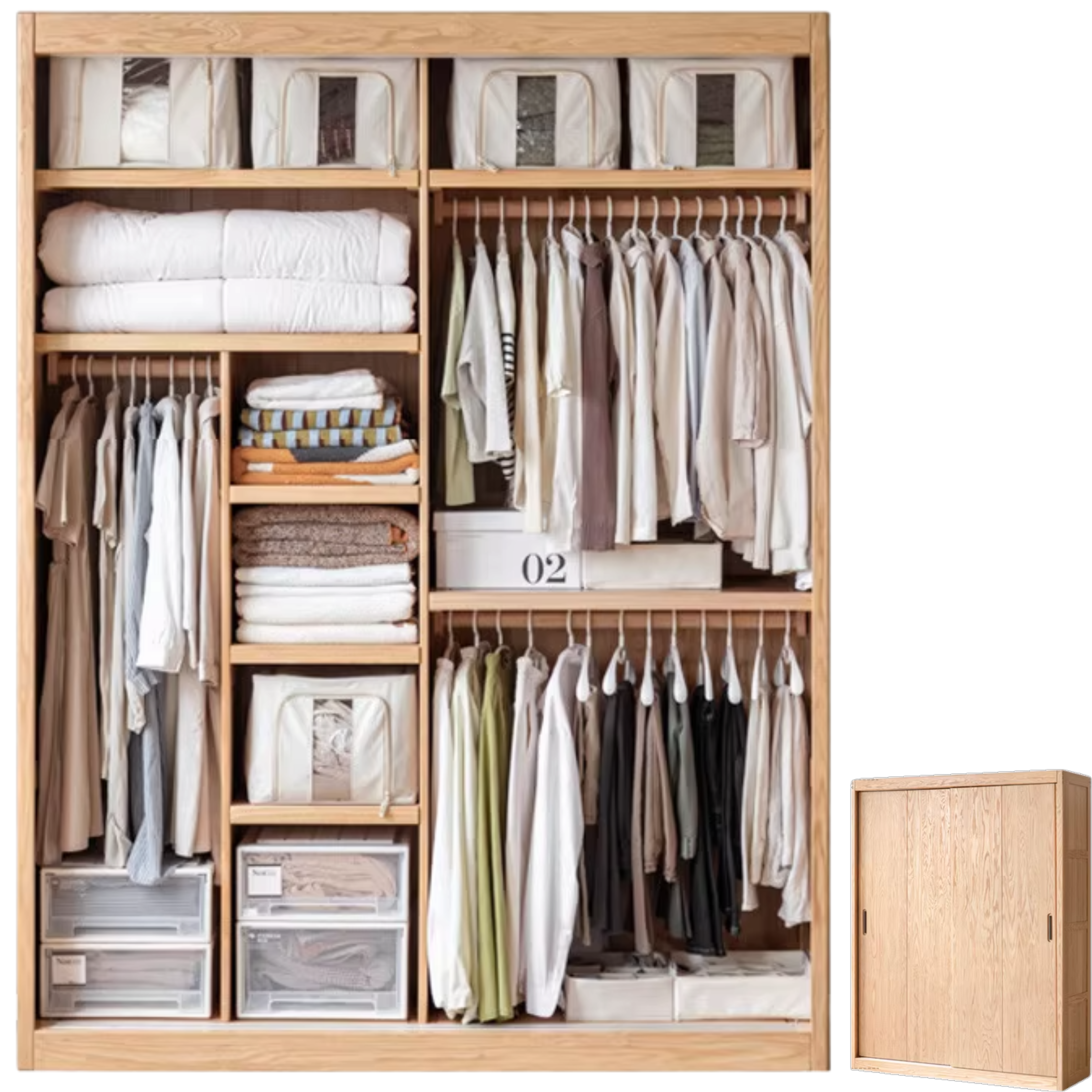 Oak, Ash Solid Wood Modern Wardrobe.
