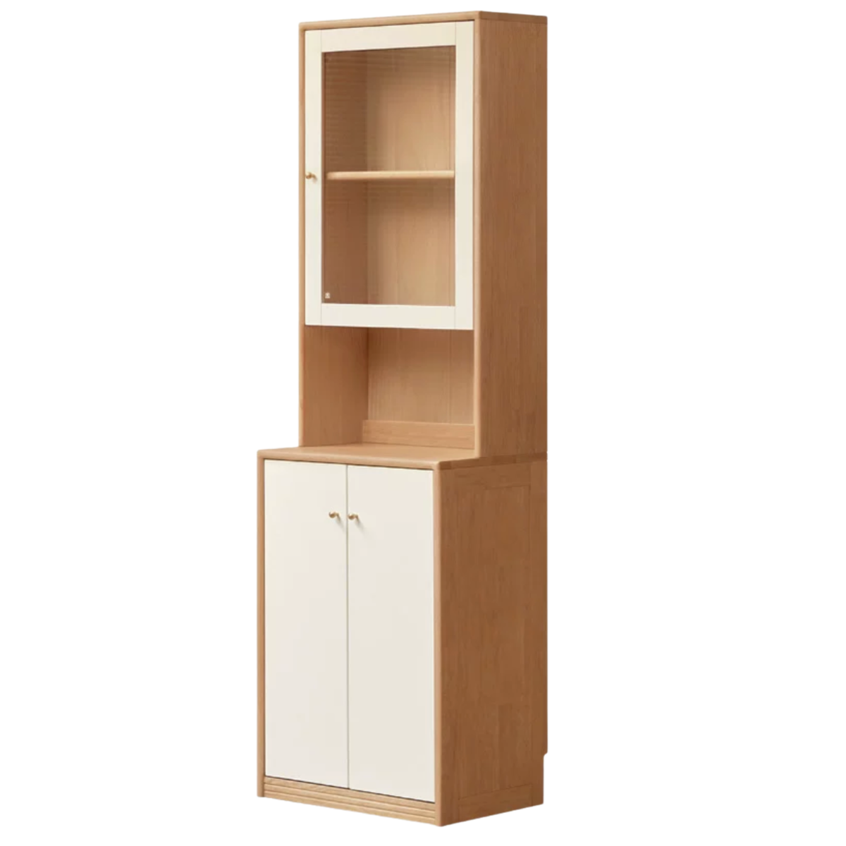 Oak Solid Wood, Solid Rubberwood Modular Glass Door Wall Unit Bookcase with Storage