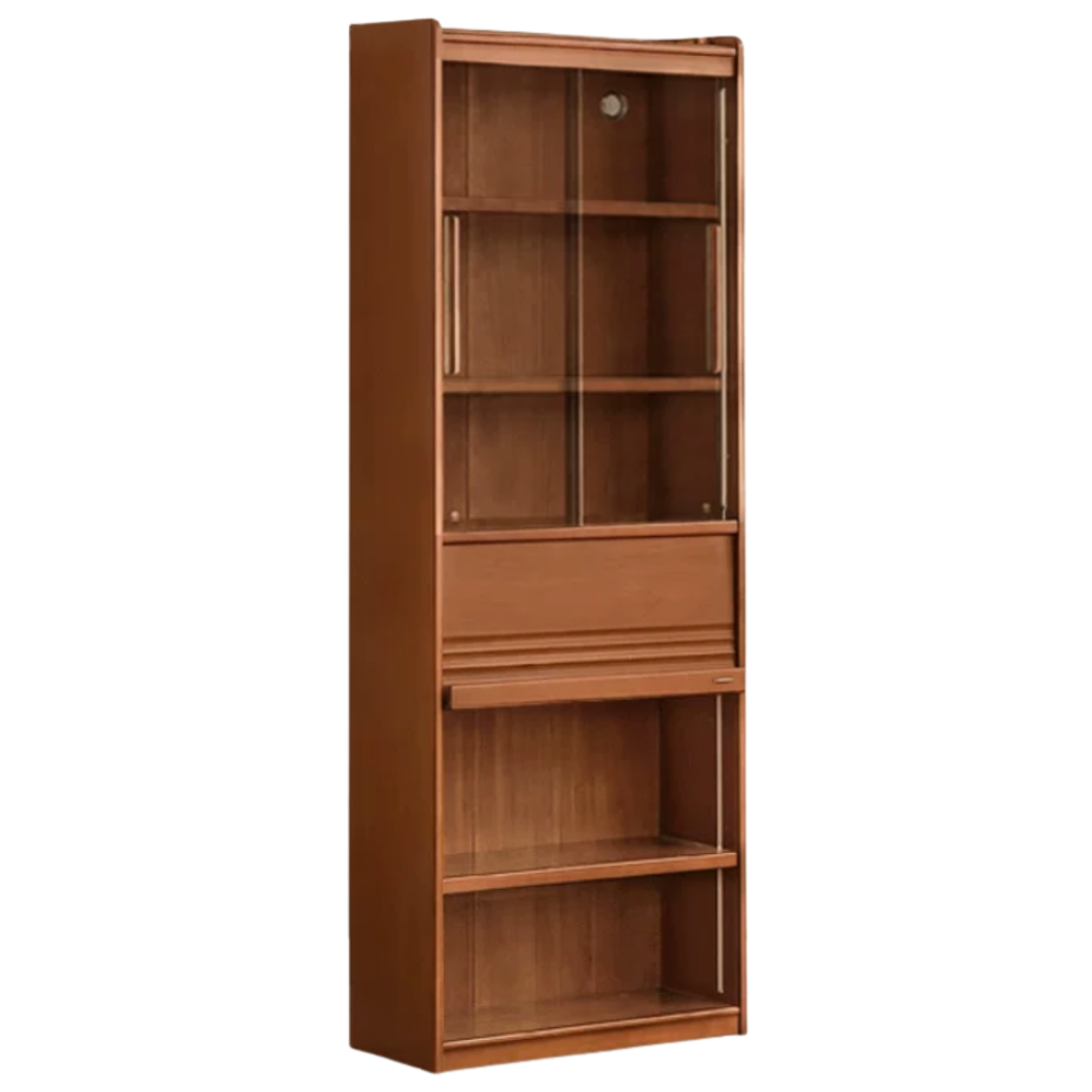 Tulipwood, Birch Solid Wood Floor-to-Ceiling Modular Bookcase with Sliding Glass Doors