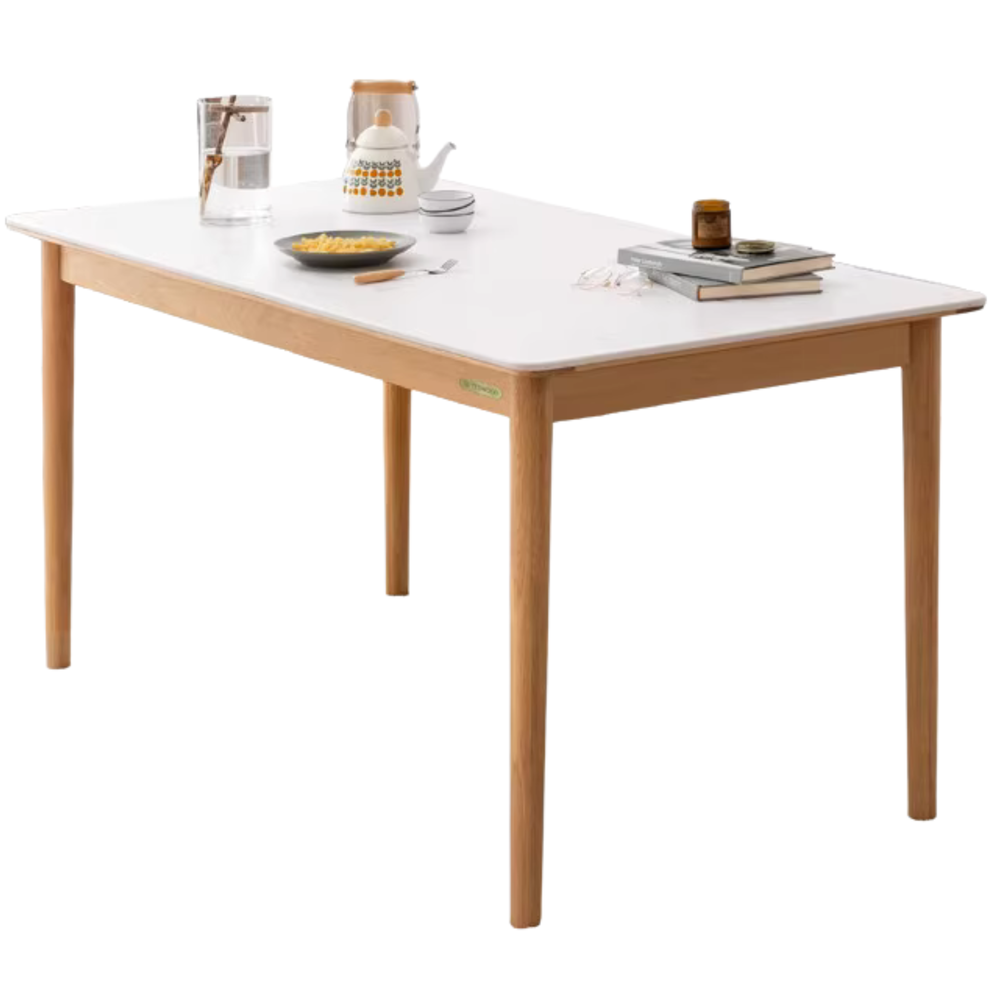 Oak, Beech Solid Wood Dining Table With Rock Slab Surface