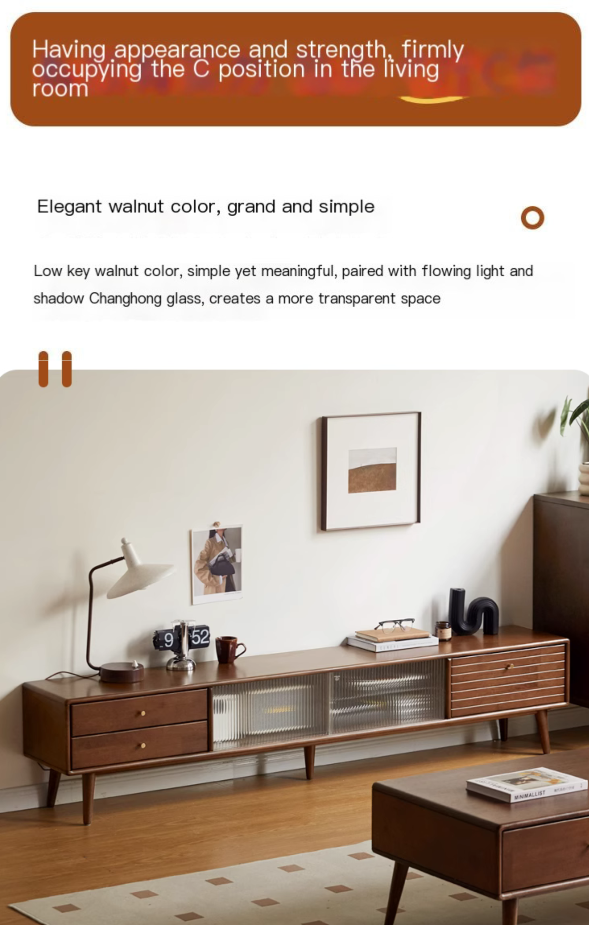 Solid RubberWood Light Luxury TV Cabinet.