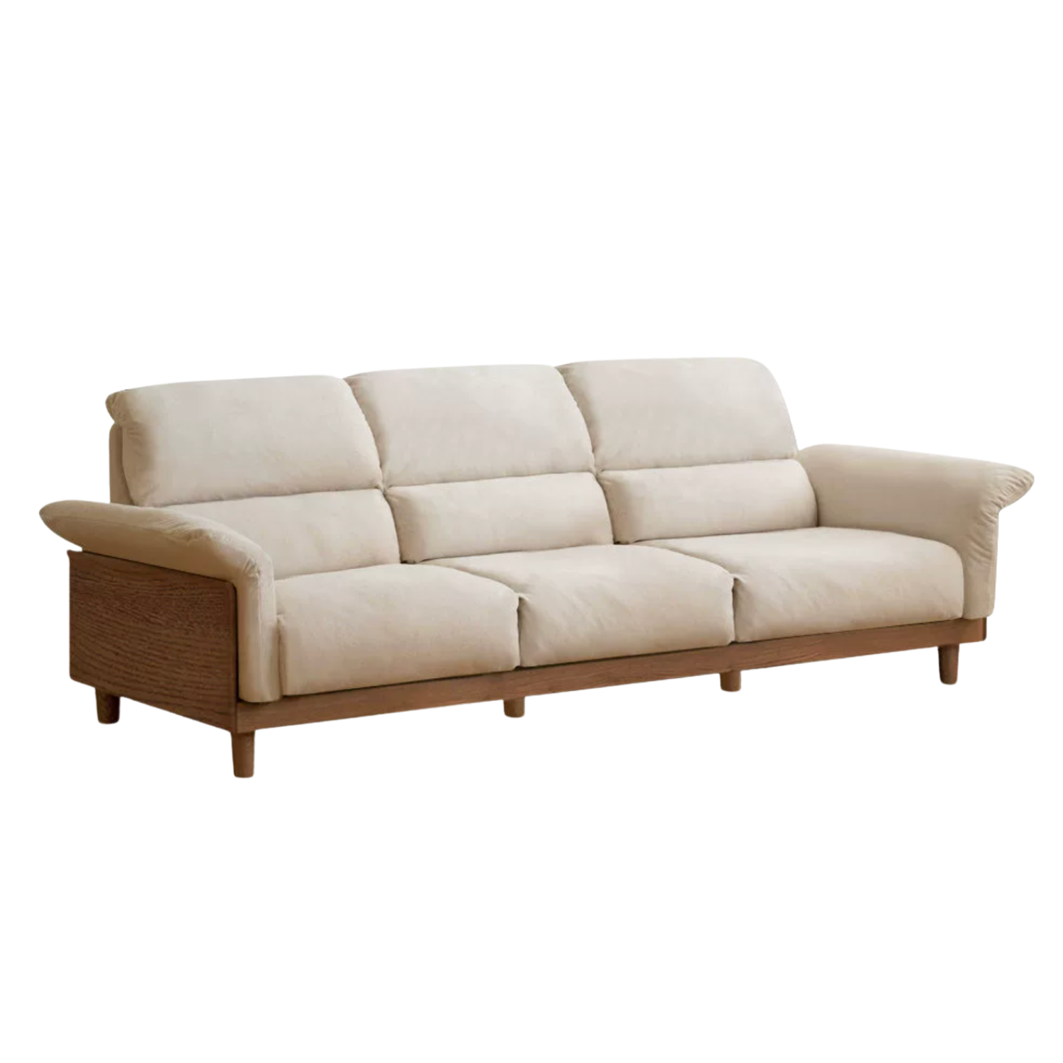 Oak Solid Wood Fabric Sofa, Couch with High Back Cushions, Durable Pet-Friendly Upholstery