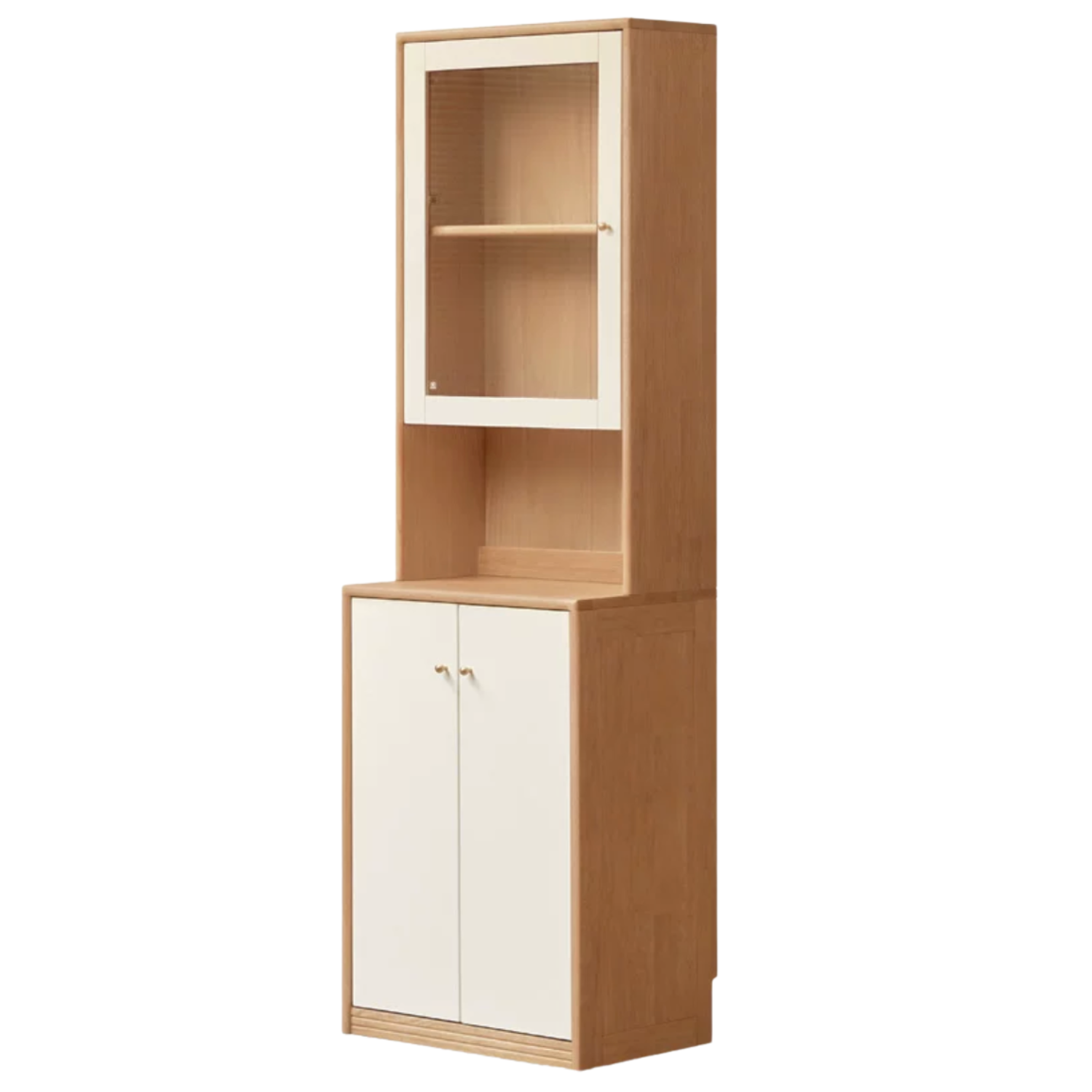 Oak Solid Wood, Solid Rubberwood Modular Glass Door Wall Unit Bookcase with Storage
