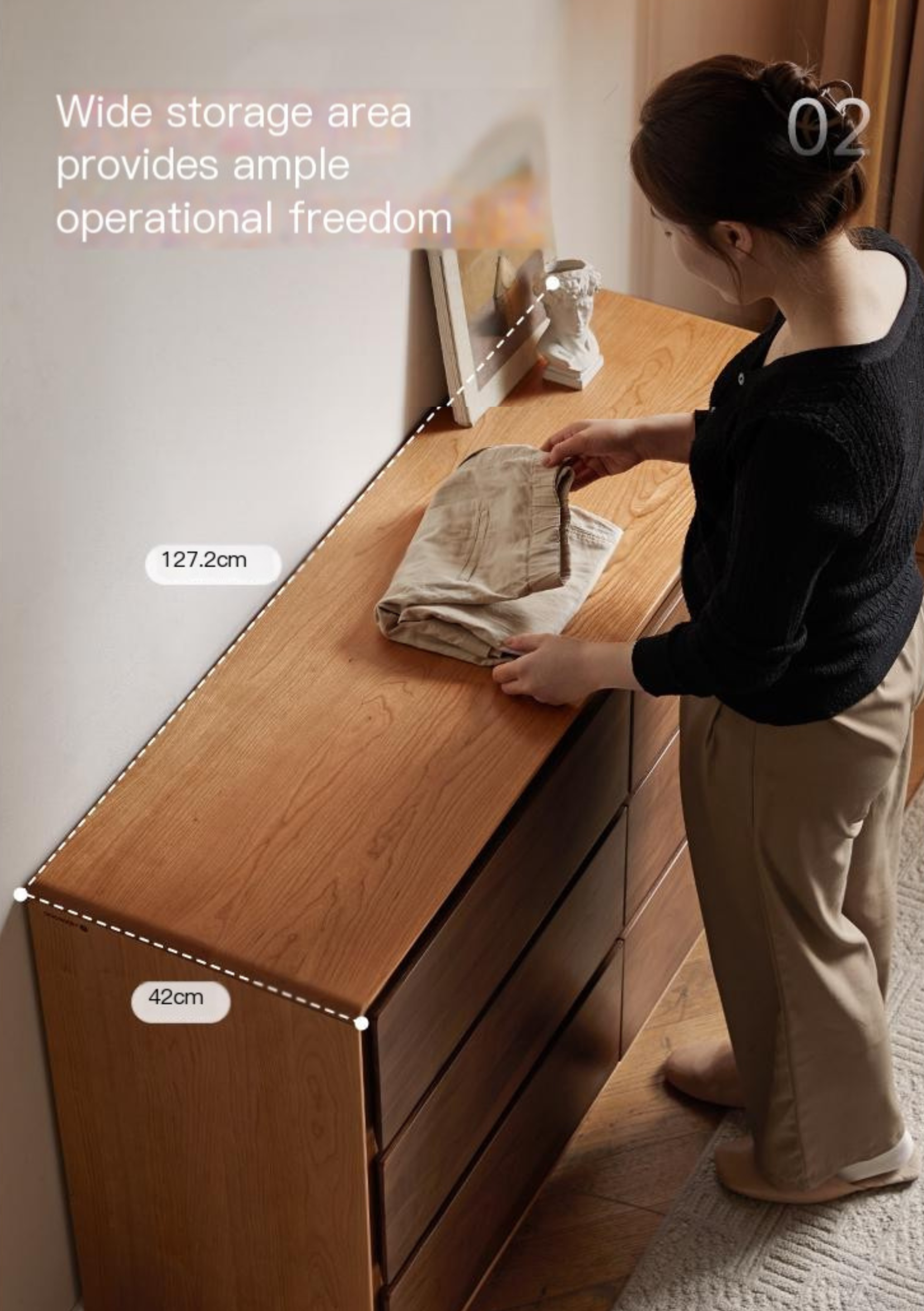 Black Walnut, Cherry Solid Wood Modern Drawer Cabinet.