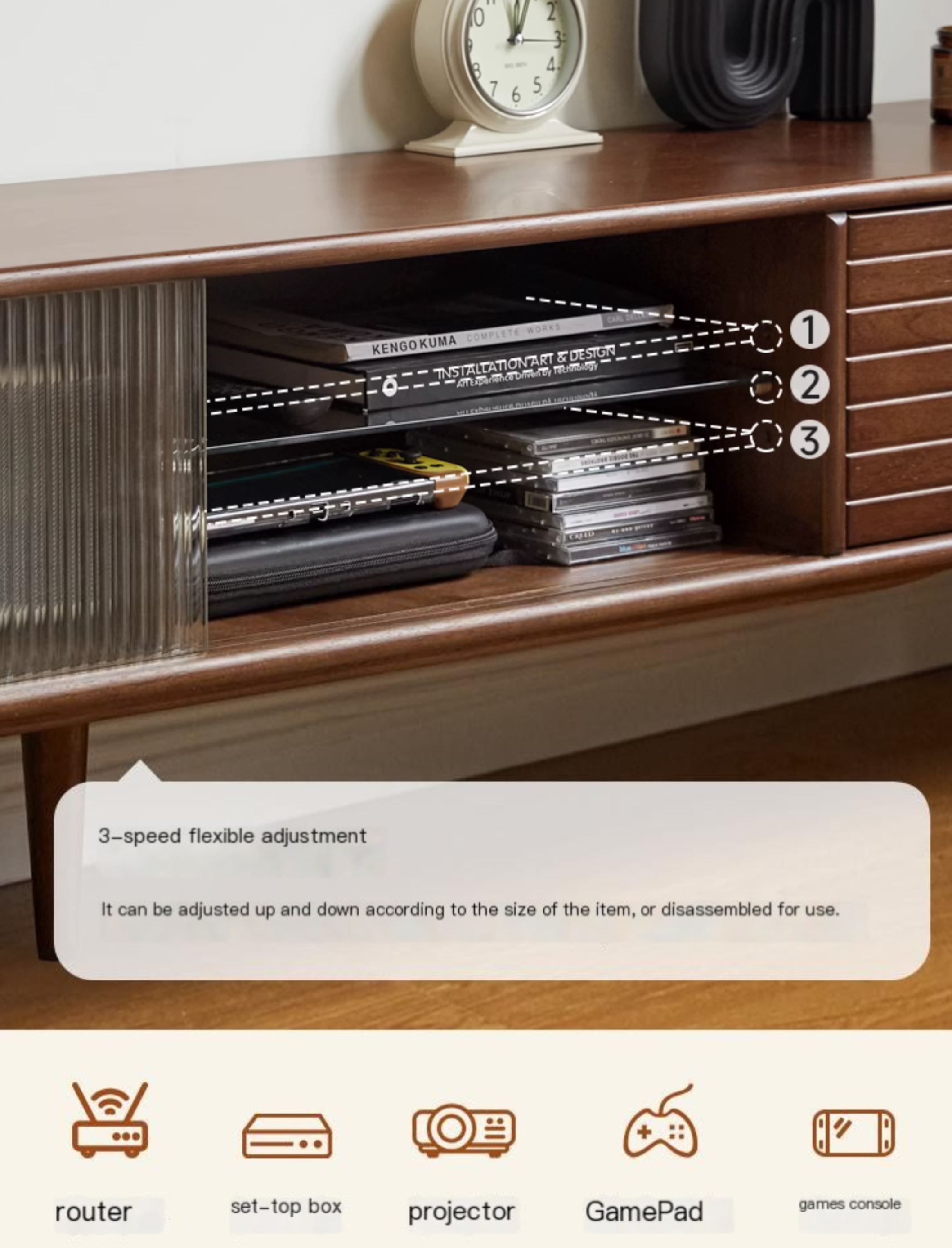 Solid RubberWood Light Luxury TV Cabinet.