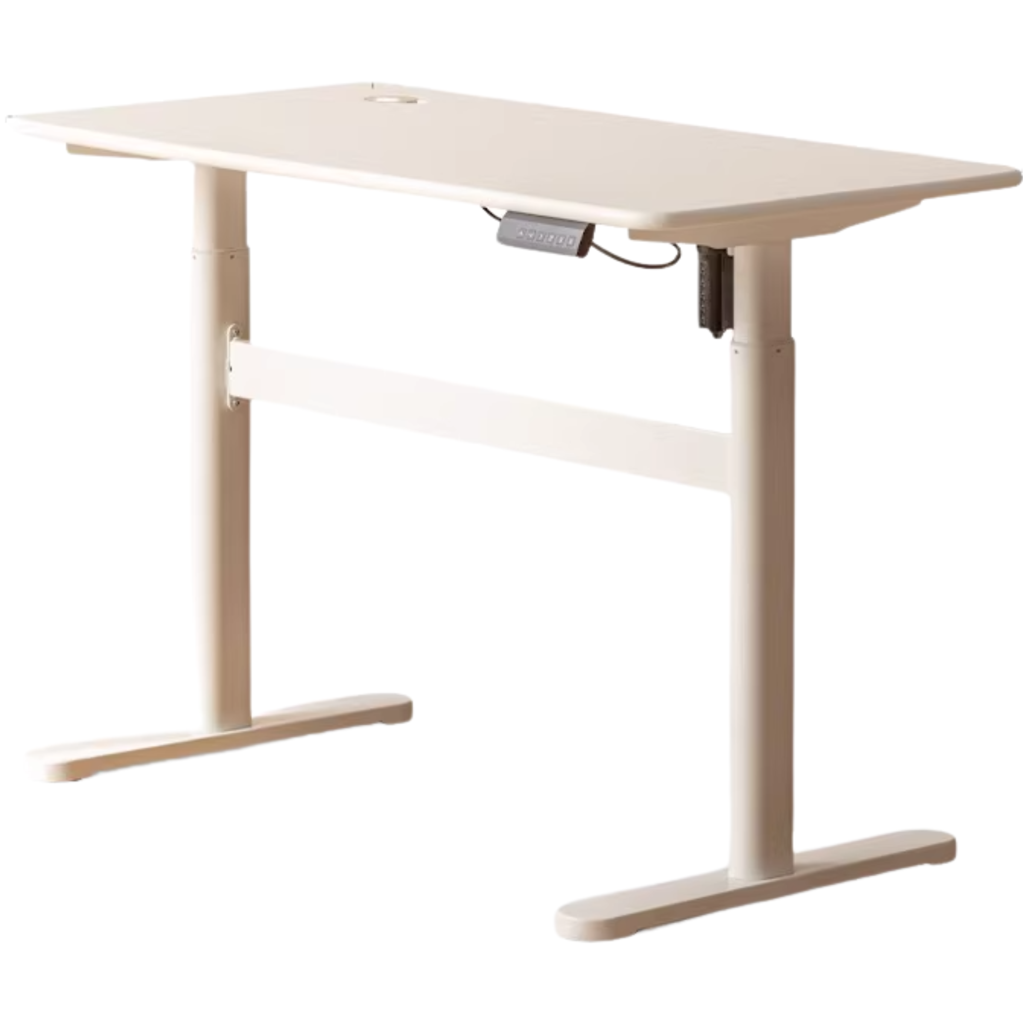 Solid Rubberwood White Cream Style Electric Lift Desk.