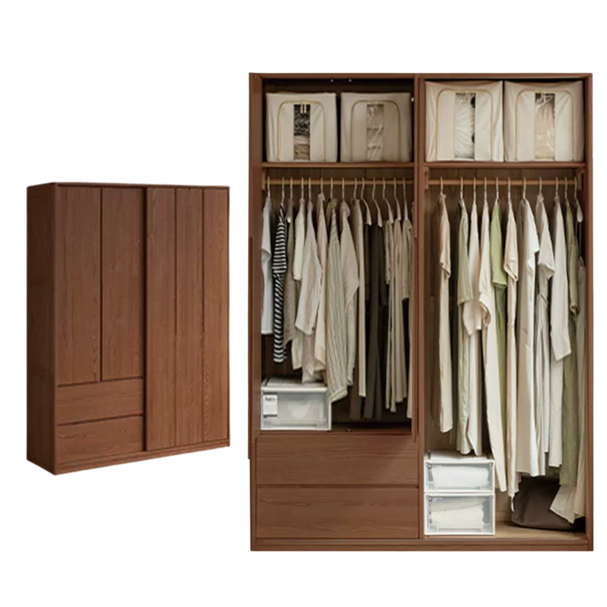Oak Solid Wood Fluted Sliding Door Wardrobe