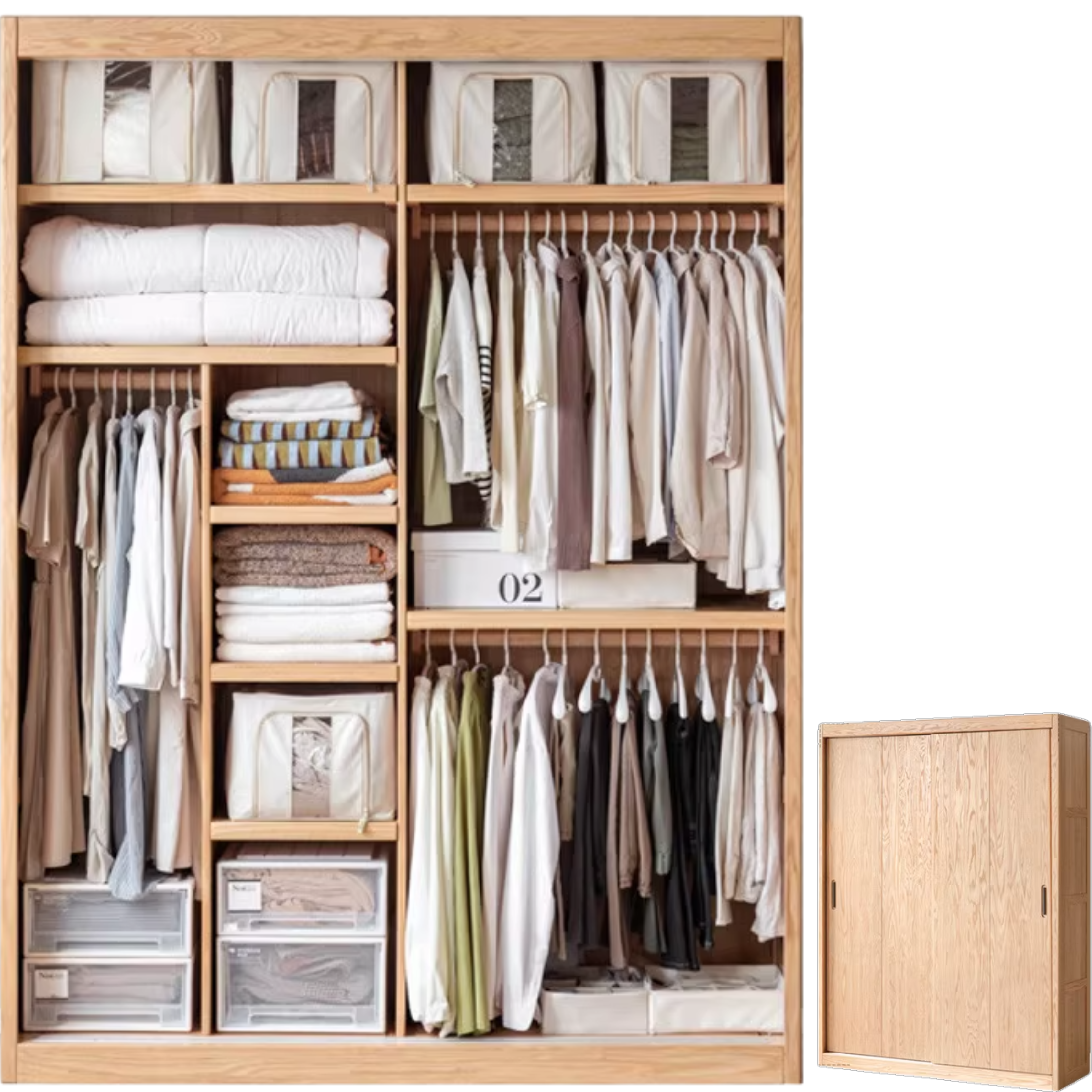 Oak, Ash Solid Wood Modern Wardrobe.
