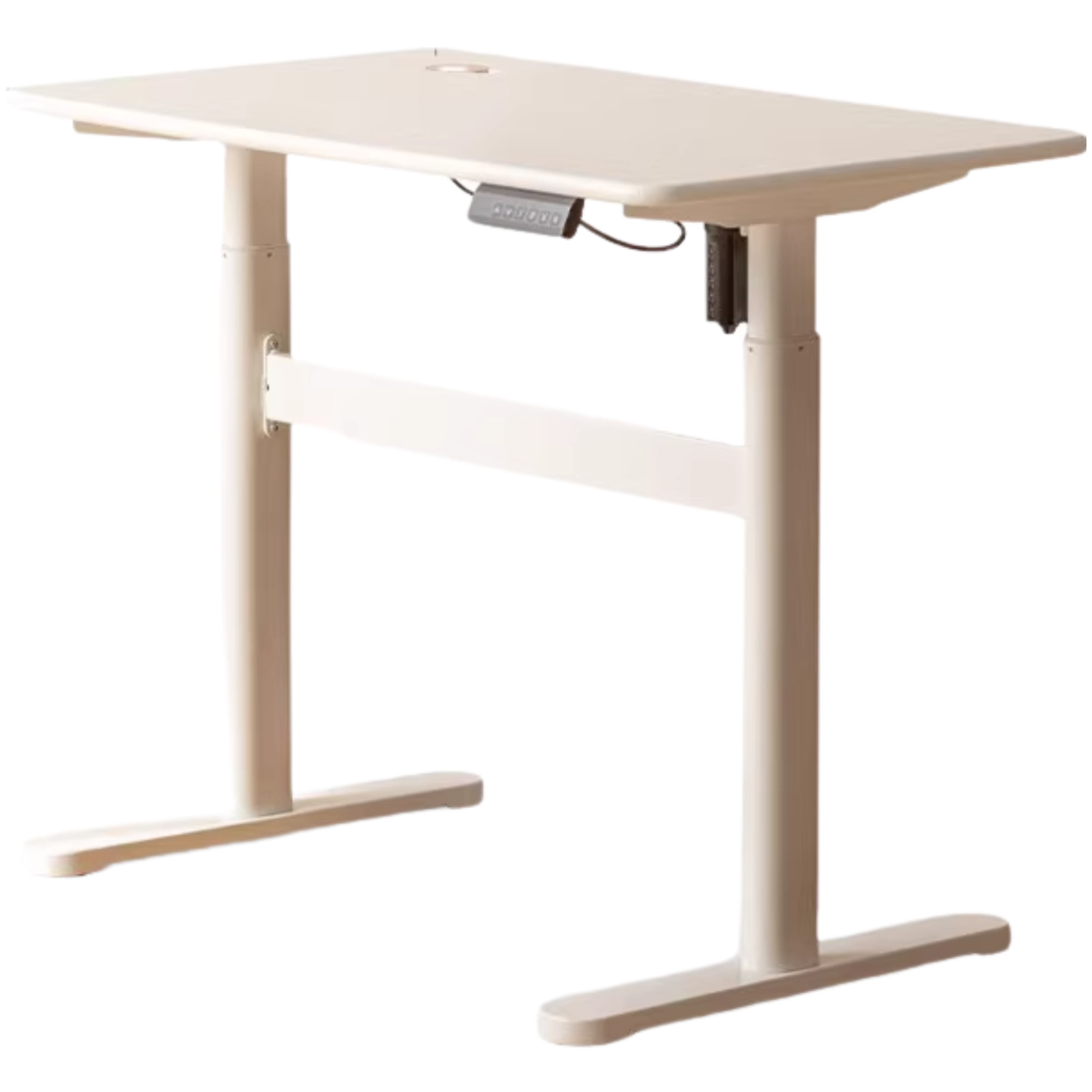 Solid Rubberwood White Cream Style Electric Lift Desk.