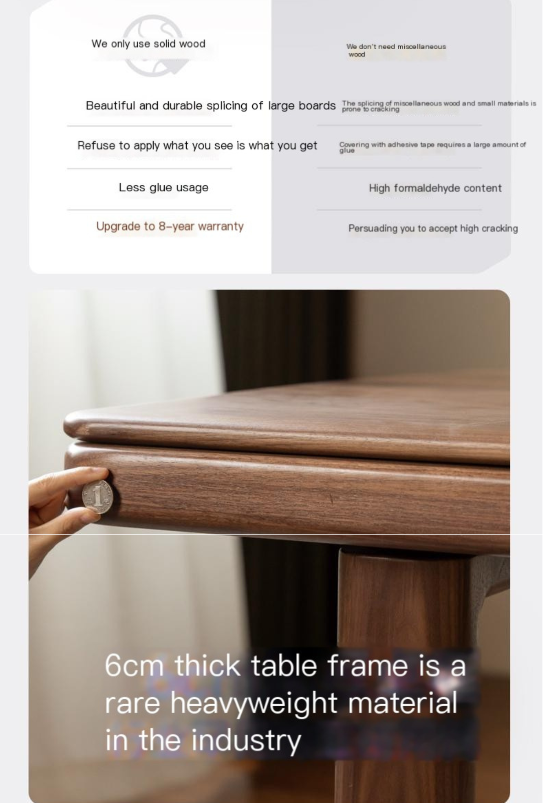 Black Walnut Solid Wood Large Board Dining Table