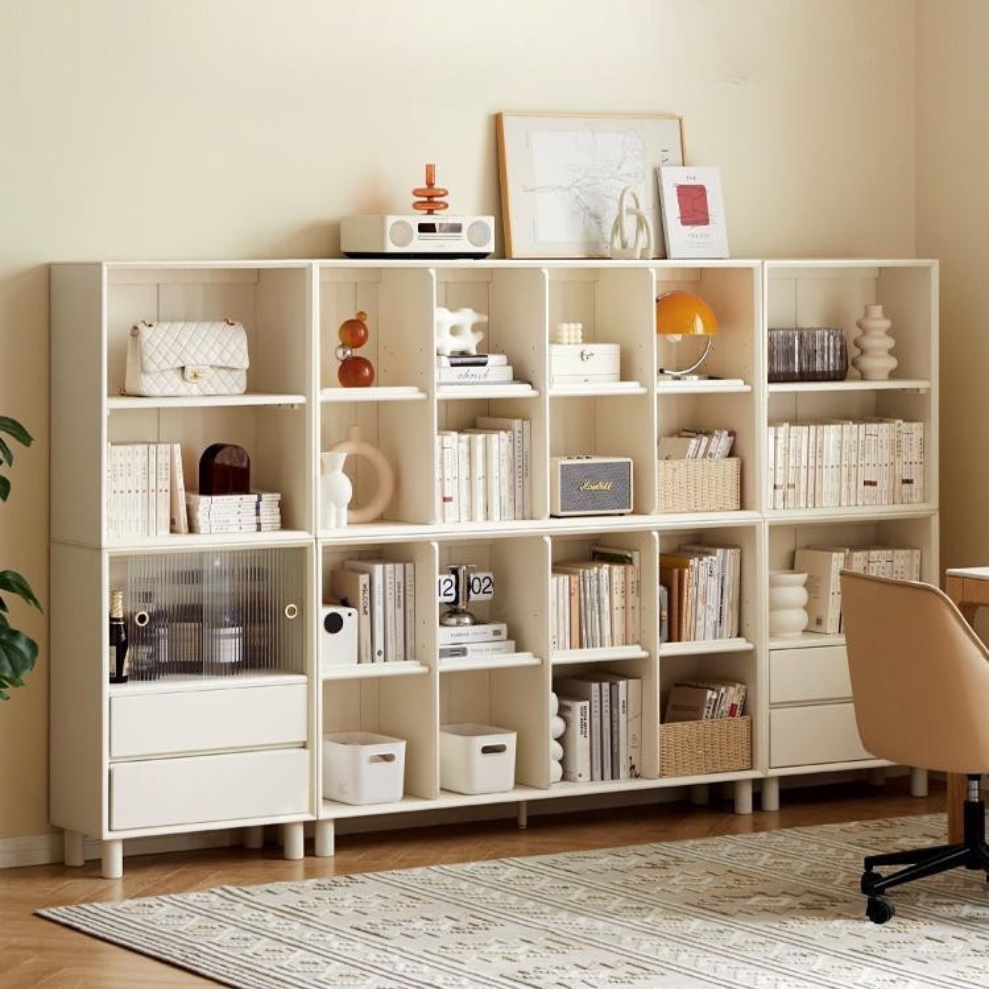 Rubber Solid Wood Modern Bookcase.