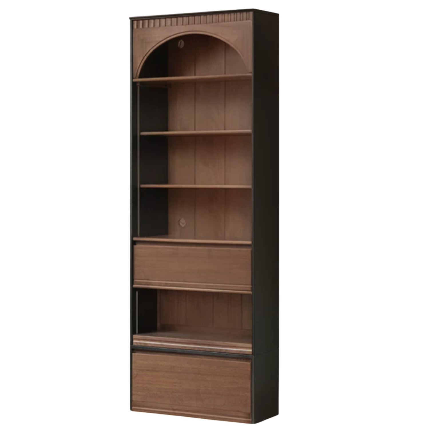 Black Walnut, Solid Sandalwood, Oak Bookcase with French Retro Display Cabinet