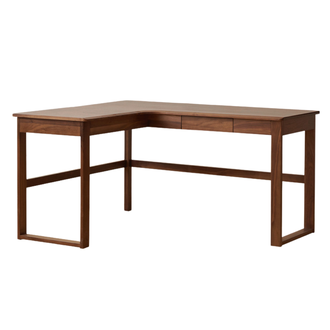 Oak Solid Wood Corner Desk Bookshelf