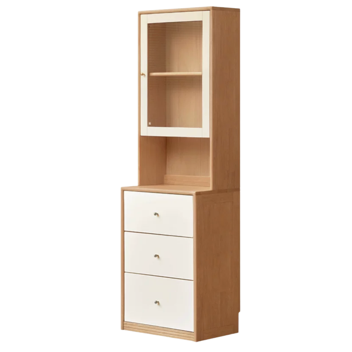 Oak Solid Wood, Solid Rubberwood Modular Glass Door Wall Unit Bookcase with Storage