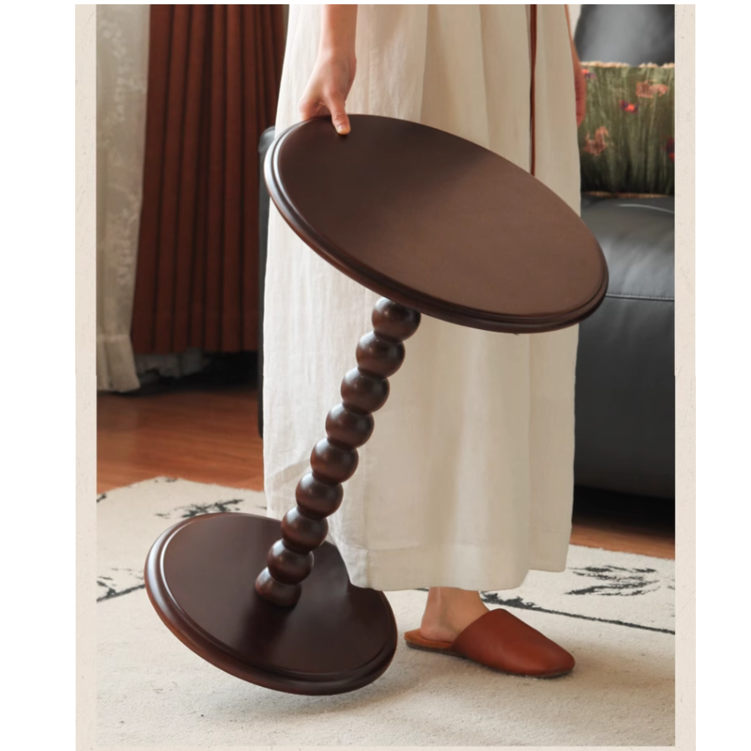 Black Walnut, Poplar, Solid Rubberwood American Retro Side Table.