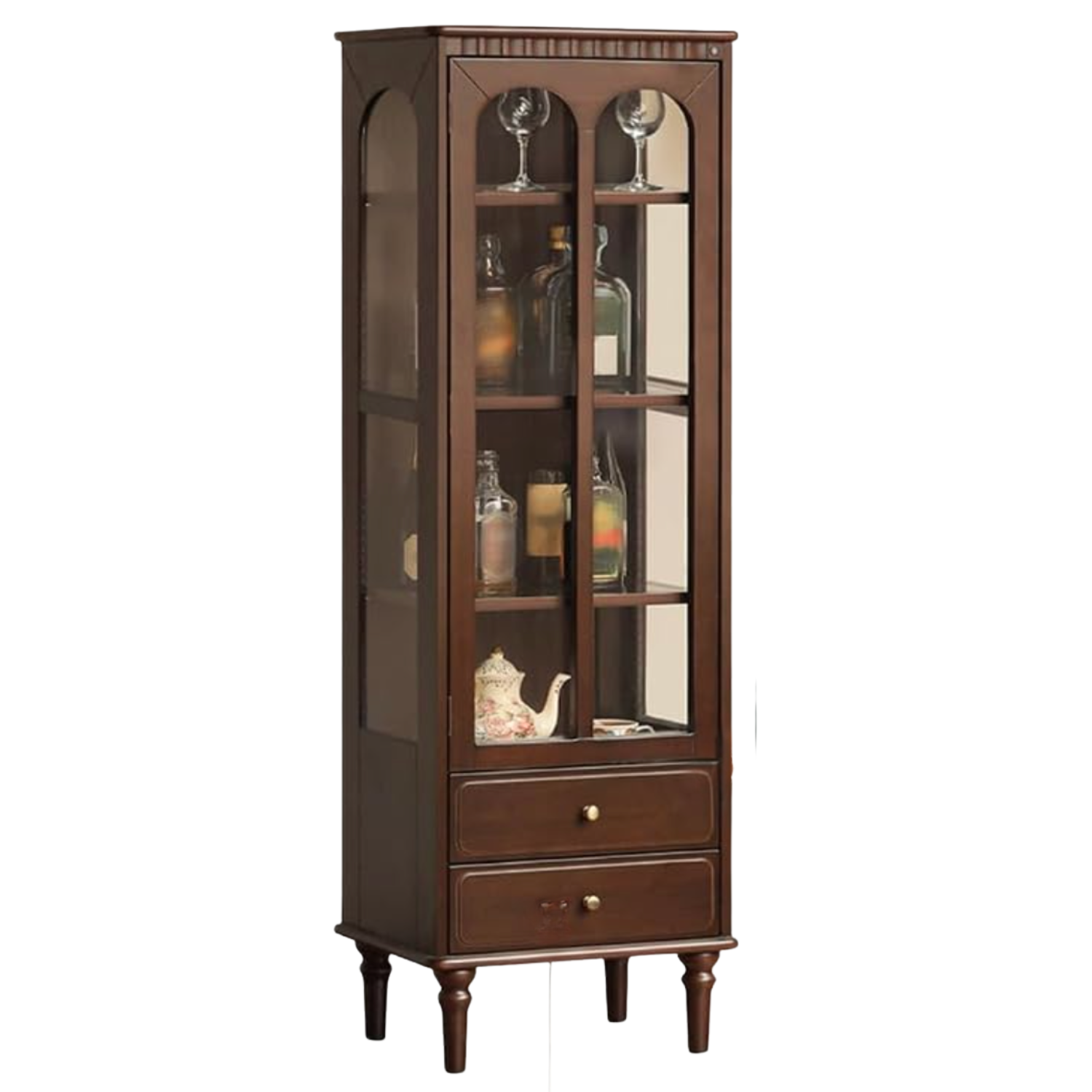 Poplar Solid Wood Curio Display Cabinet with Arched Glass Door