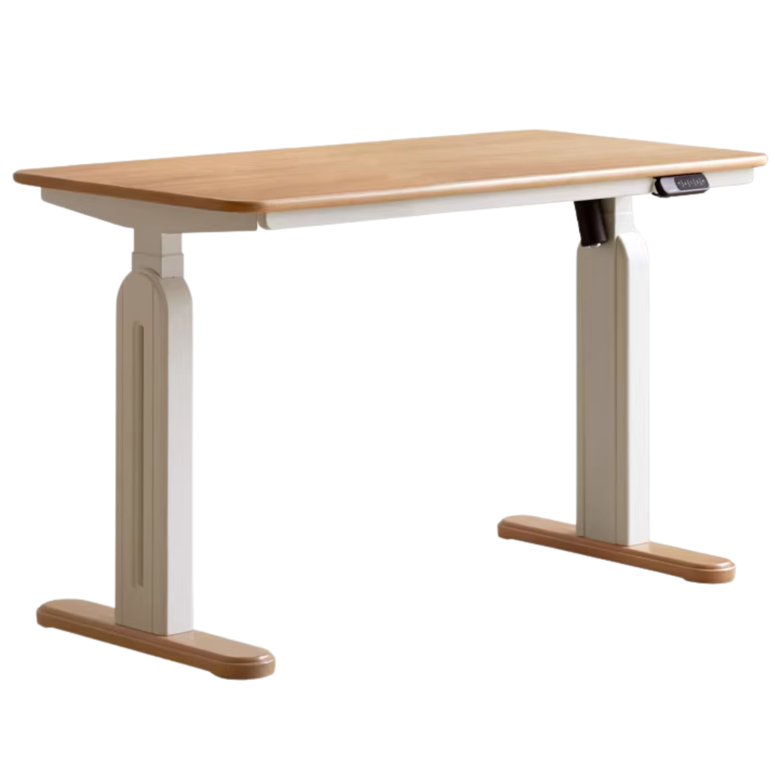 Beech Solid Wood Cream Style Study Electric Lift Desk.