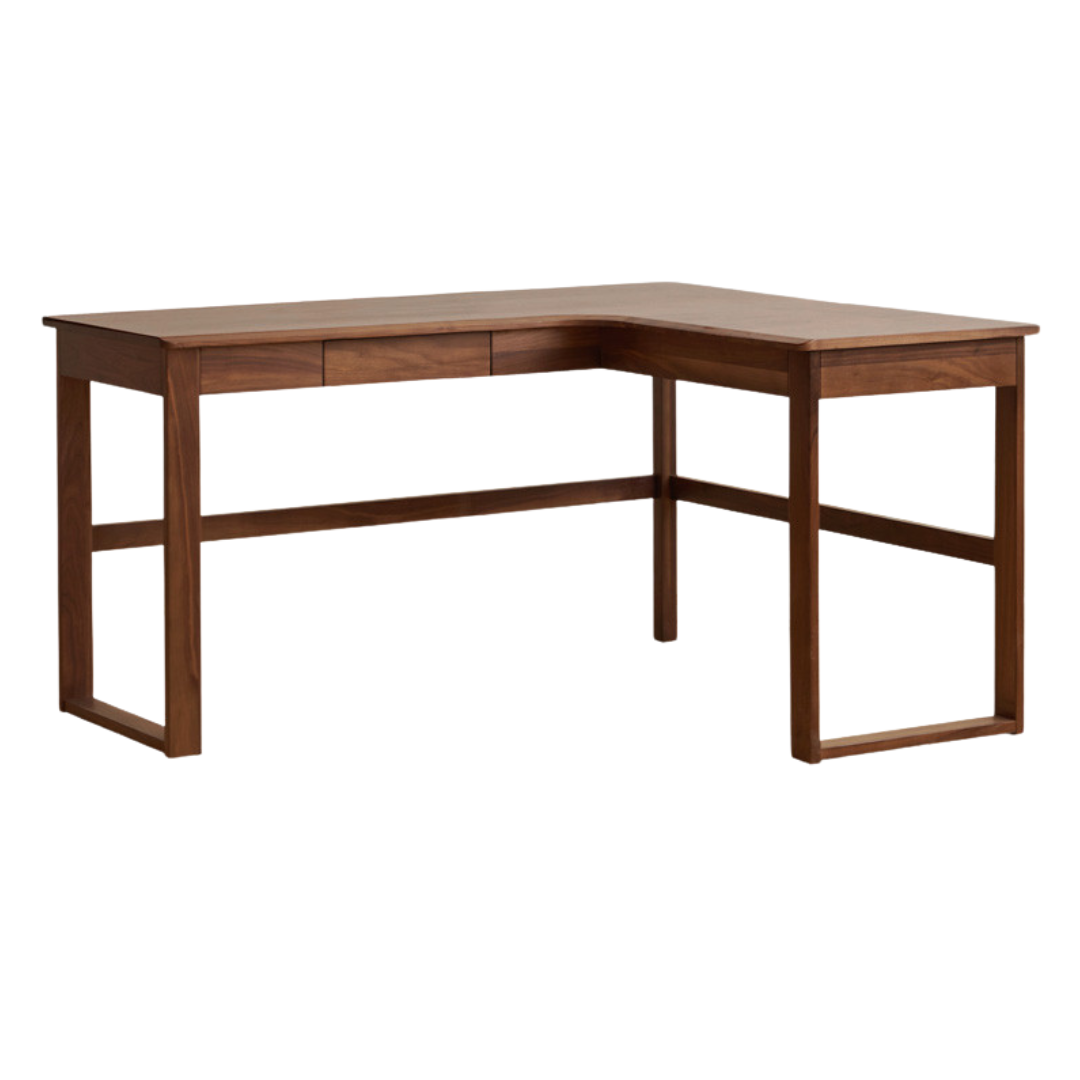 Oak Solid Wood Corner Desk Bookshelf