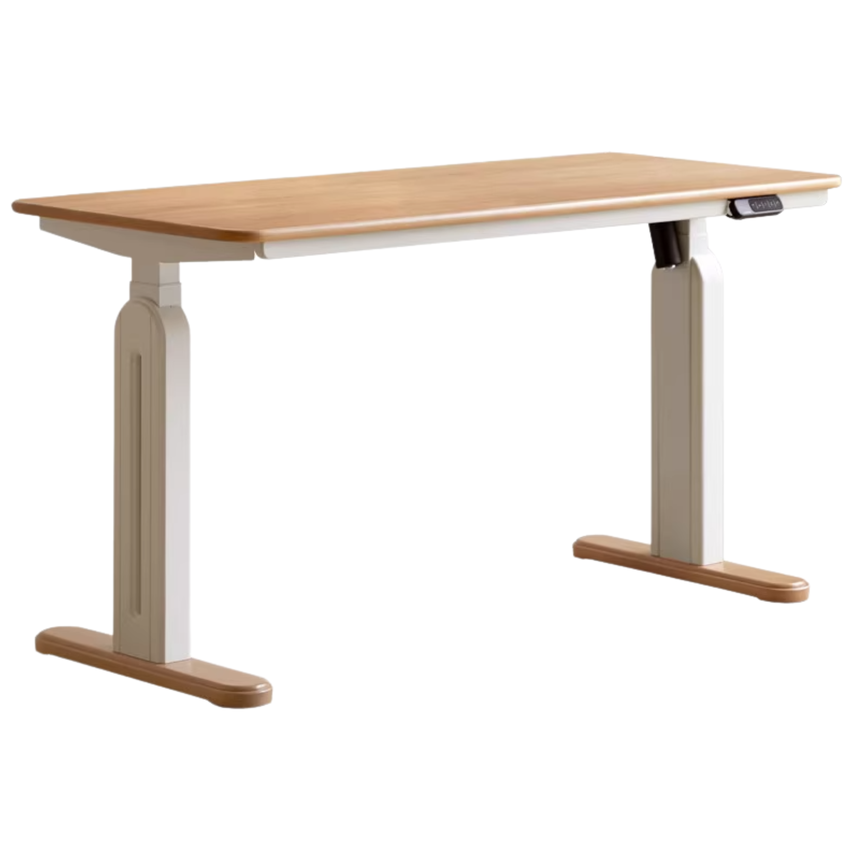 Beech Solid Wood Cream Style Study Electric Lift Desk.
