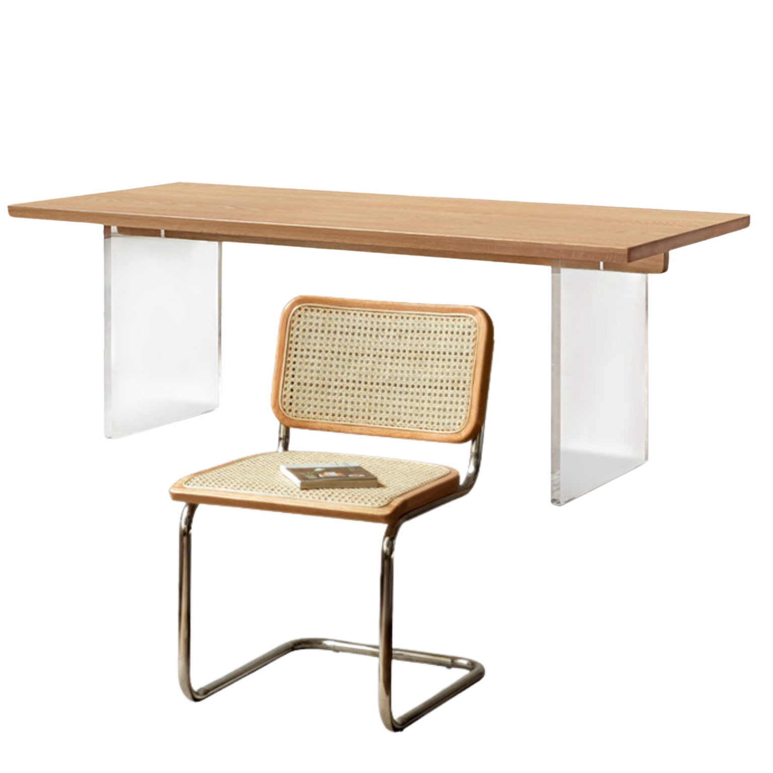 Oak, Cherry Solid Wood Acrylic Suspended Dining Table