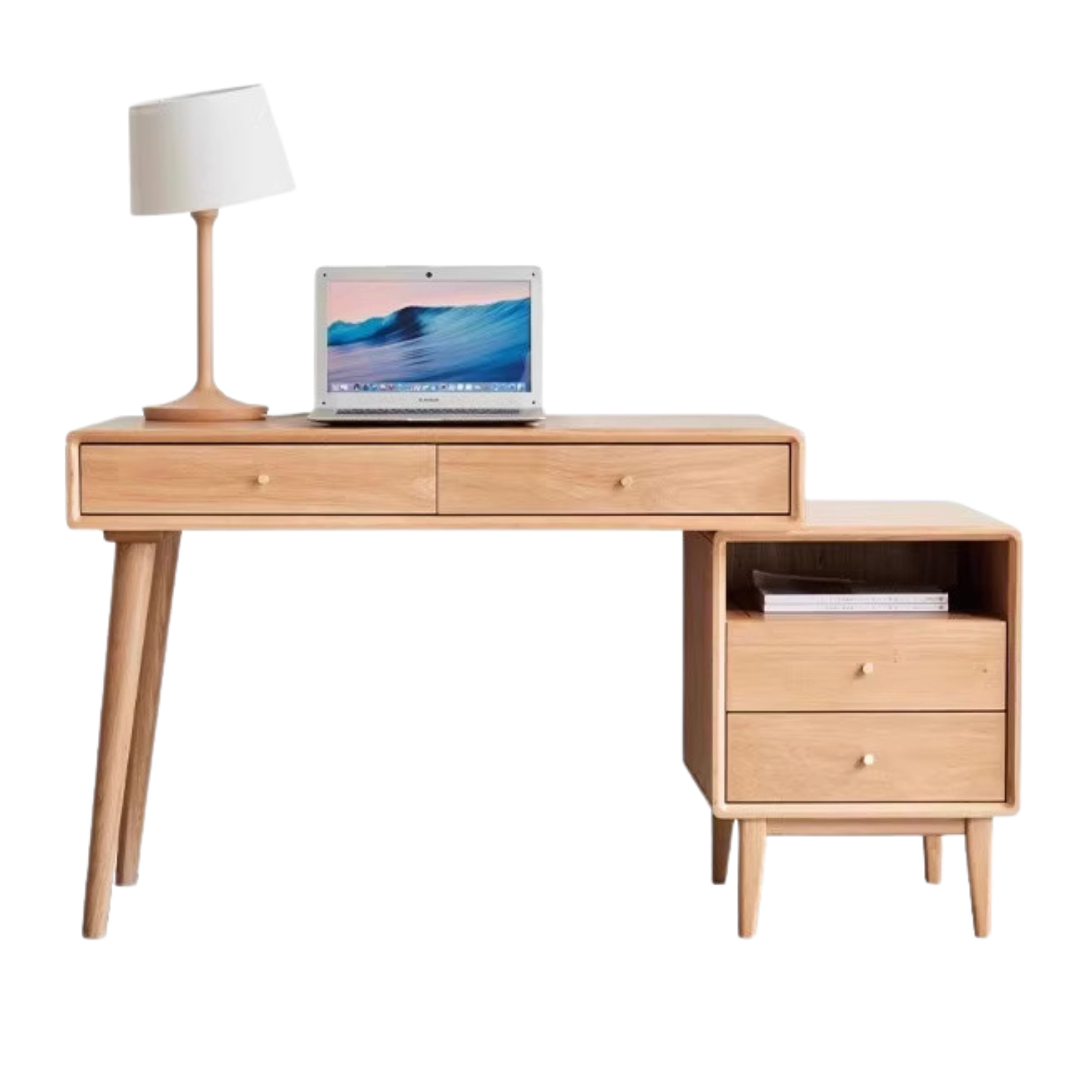 Oak Solid Wood Bookshelf and Office Desk Combination