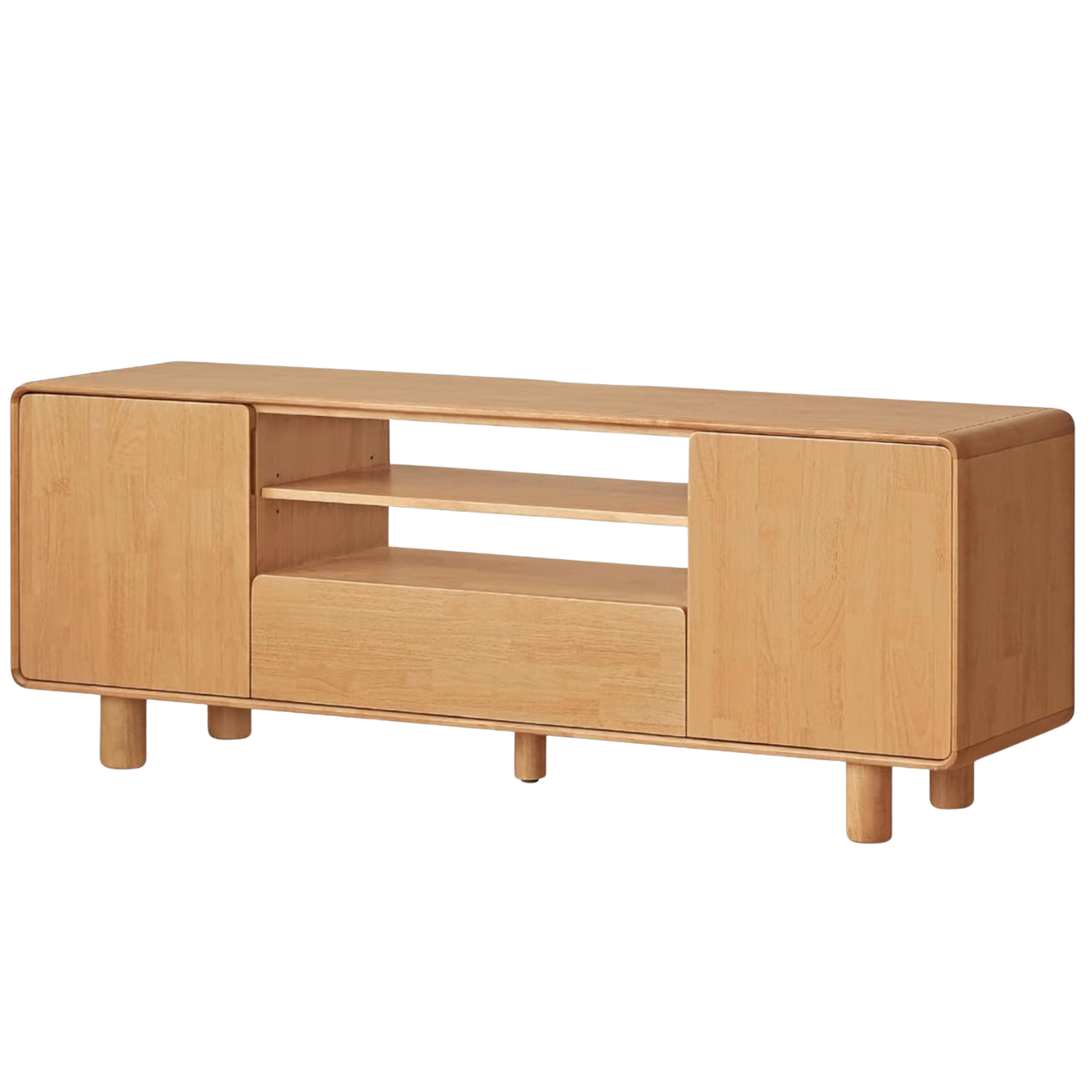 Rubberwood Solid Wood TV Stand with Open Shelf and Tapered Legs