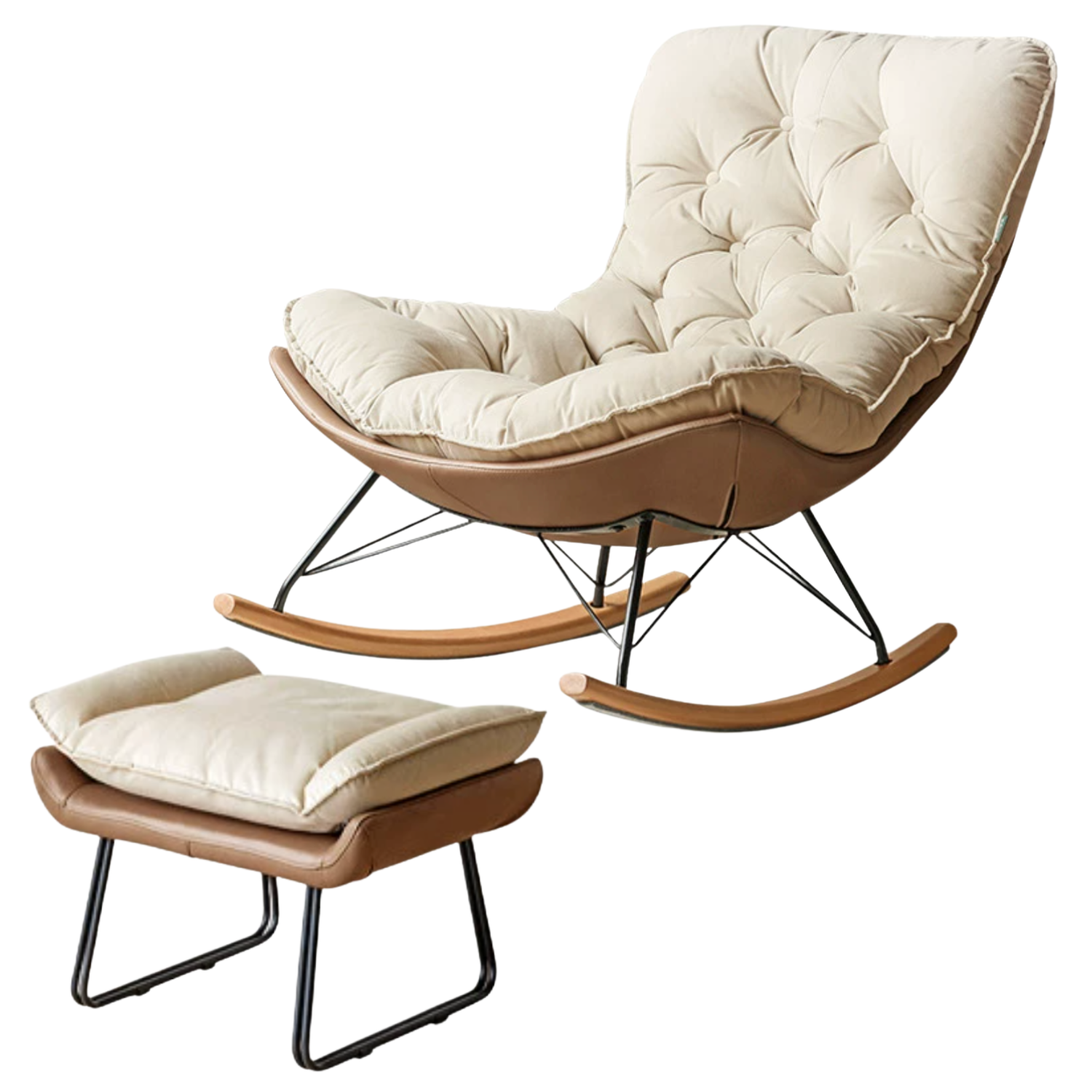Solid Wood Modern Eggshell Rocking Chair beech legs