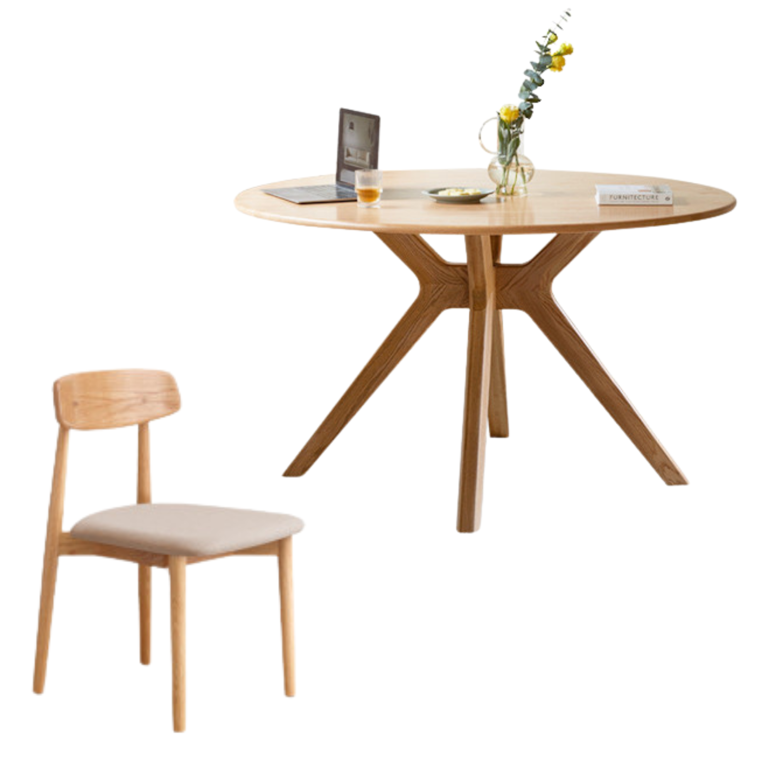 Oak Solid Wood Modern Minimalist Style Round Dining Table