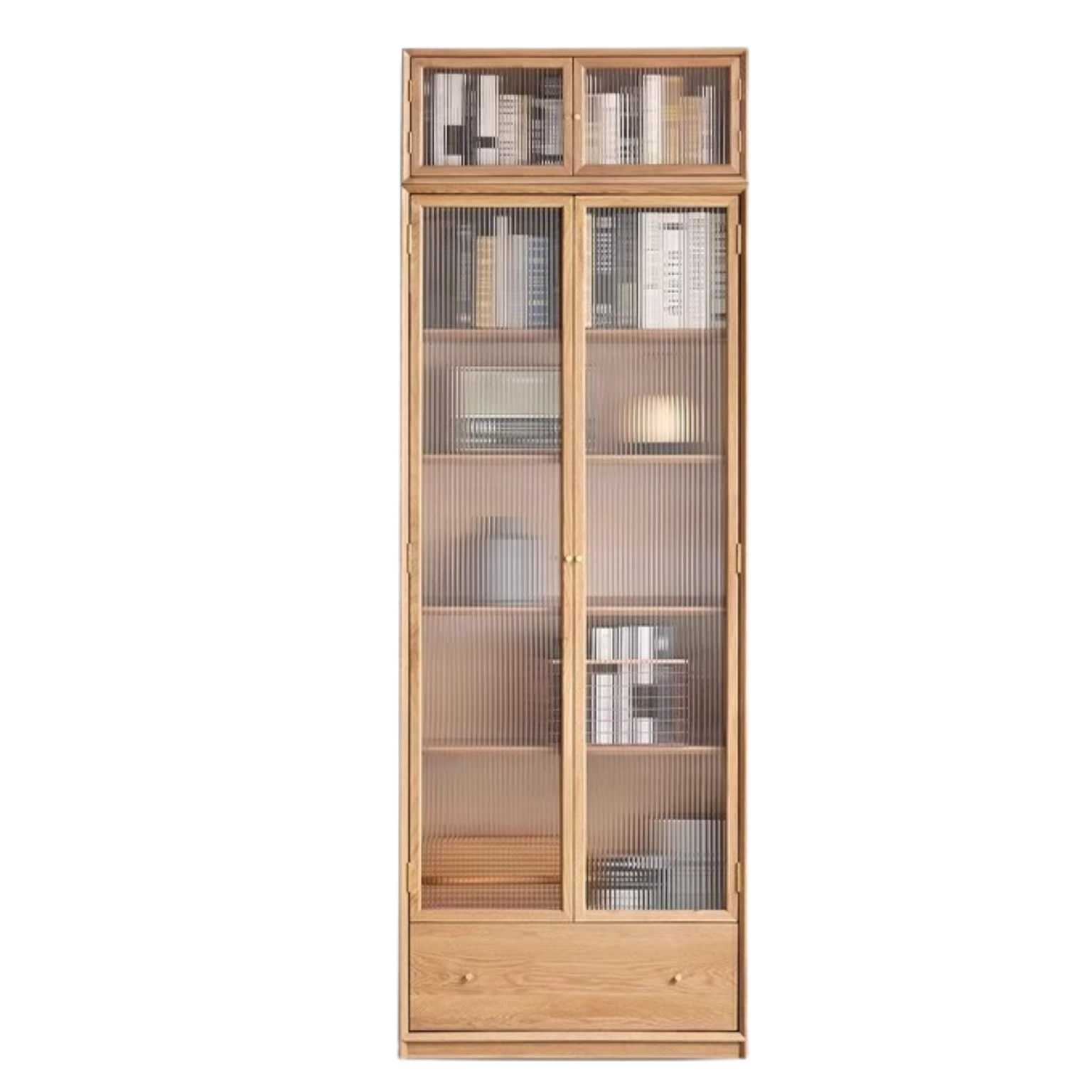 Oak Solid Wood Nordic Style Bookshelf with Floor Storage Cabinet