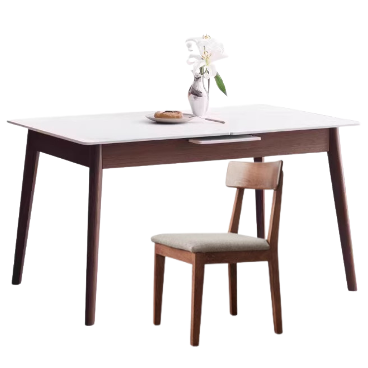 Oak Solid Wood walnut color Retractable Dining Table