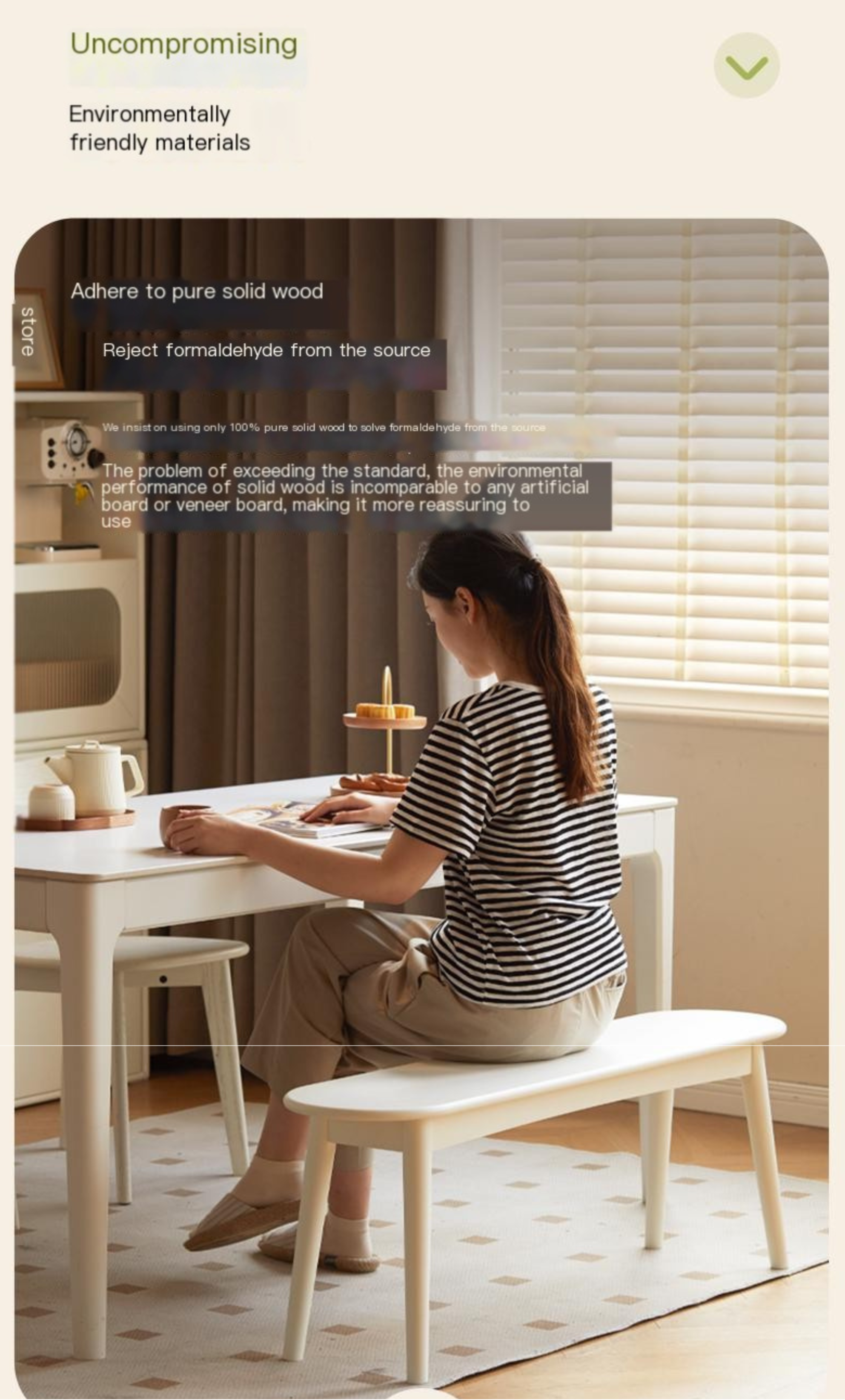Solid Rubberwood French Cream Style Long Bench