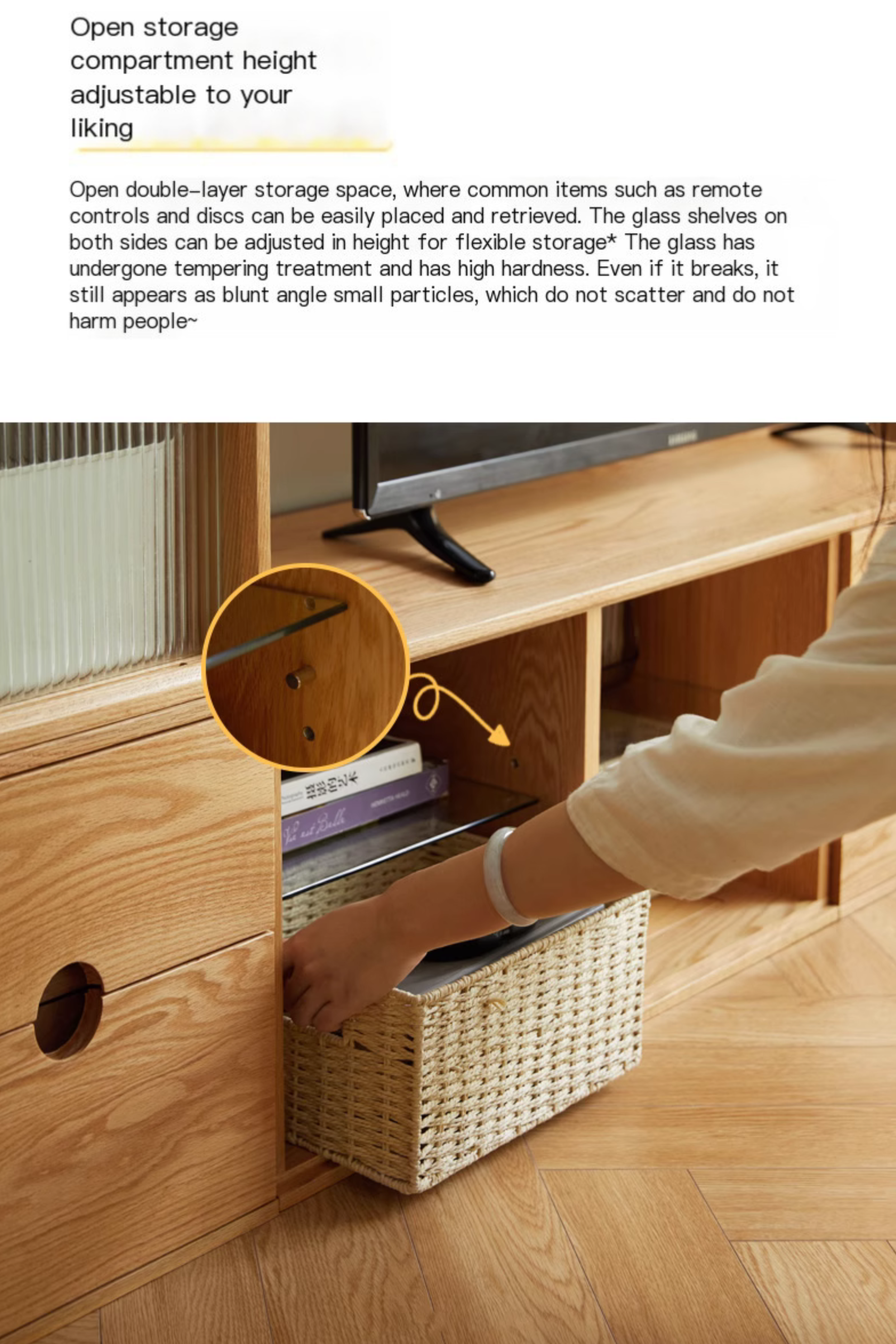 Oak Solid Wood Modern TV Cabinet.