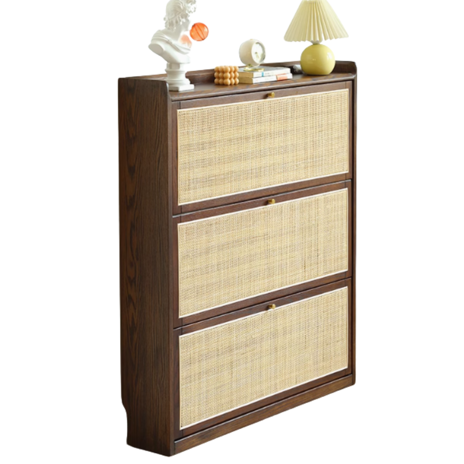 Oak Solid Wood Ultra-Thin Flap Door Rattan Shoe Cabinet
