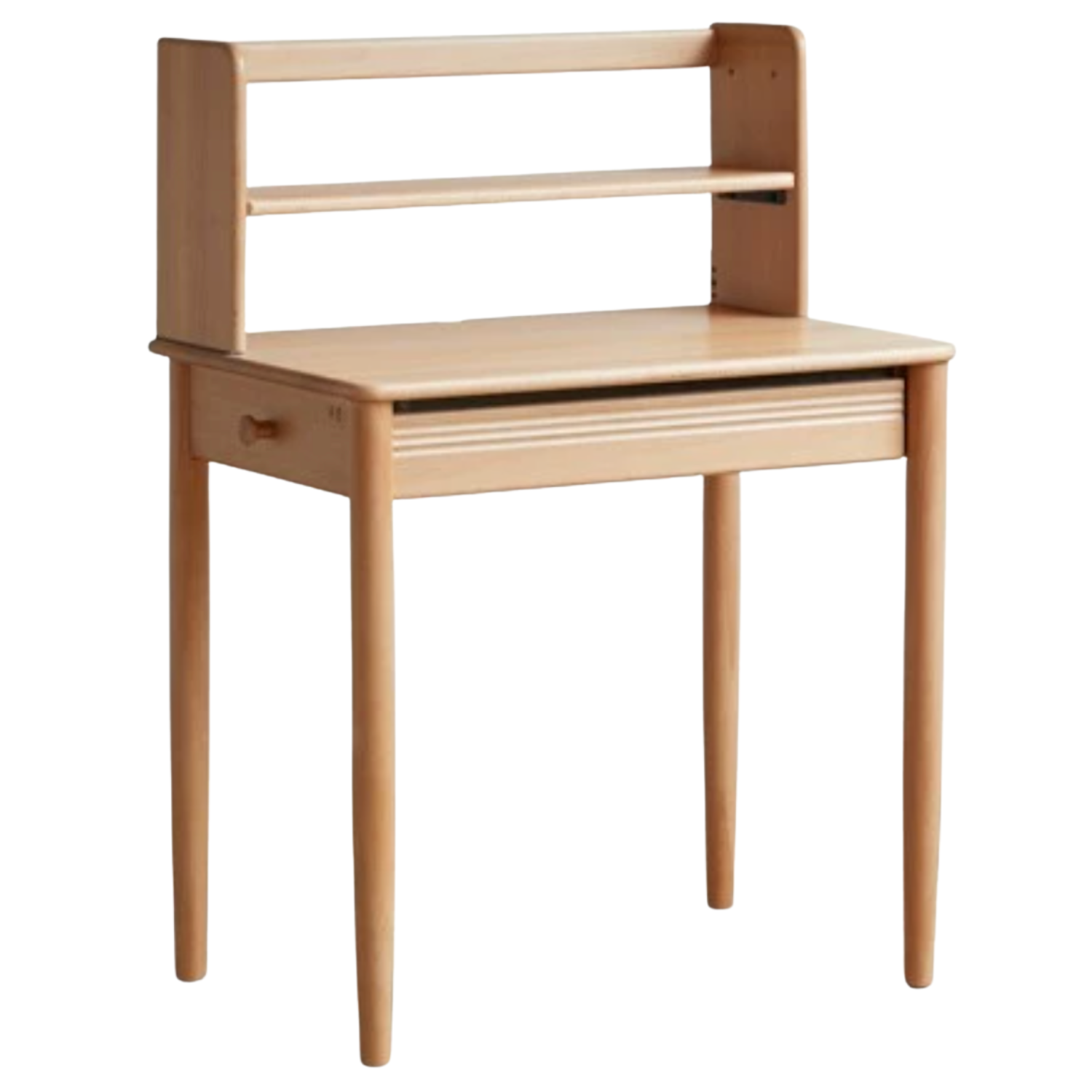 Beech Solid Wood Modern Narrow Desk Bookshelf Integrated.