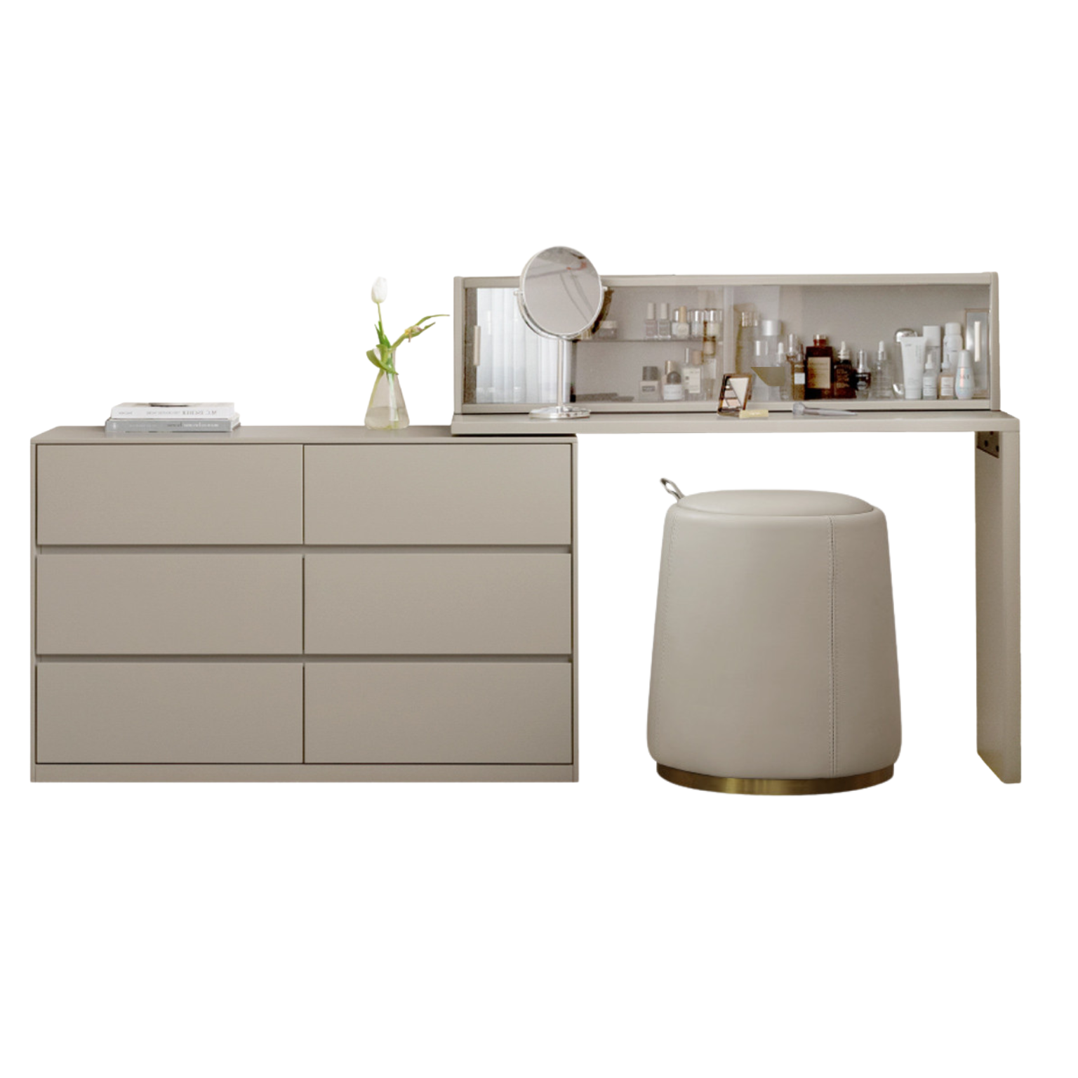 Solid Rubberwood Cream Style Vanity Table Integrated Drawer.