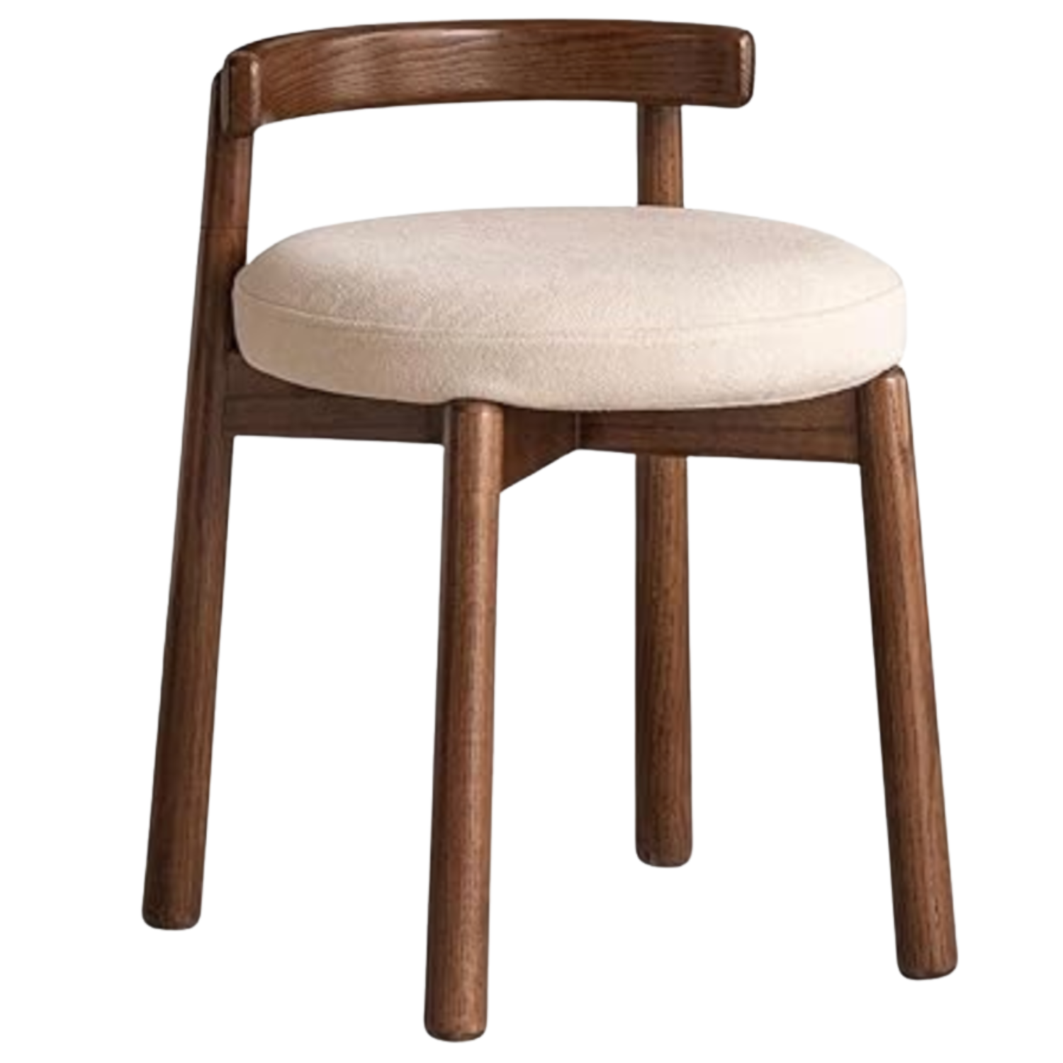 Oak, Solid RubberWood, Ash Round Vanity Stool with Curved Low Back