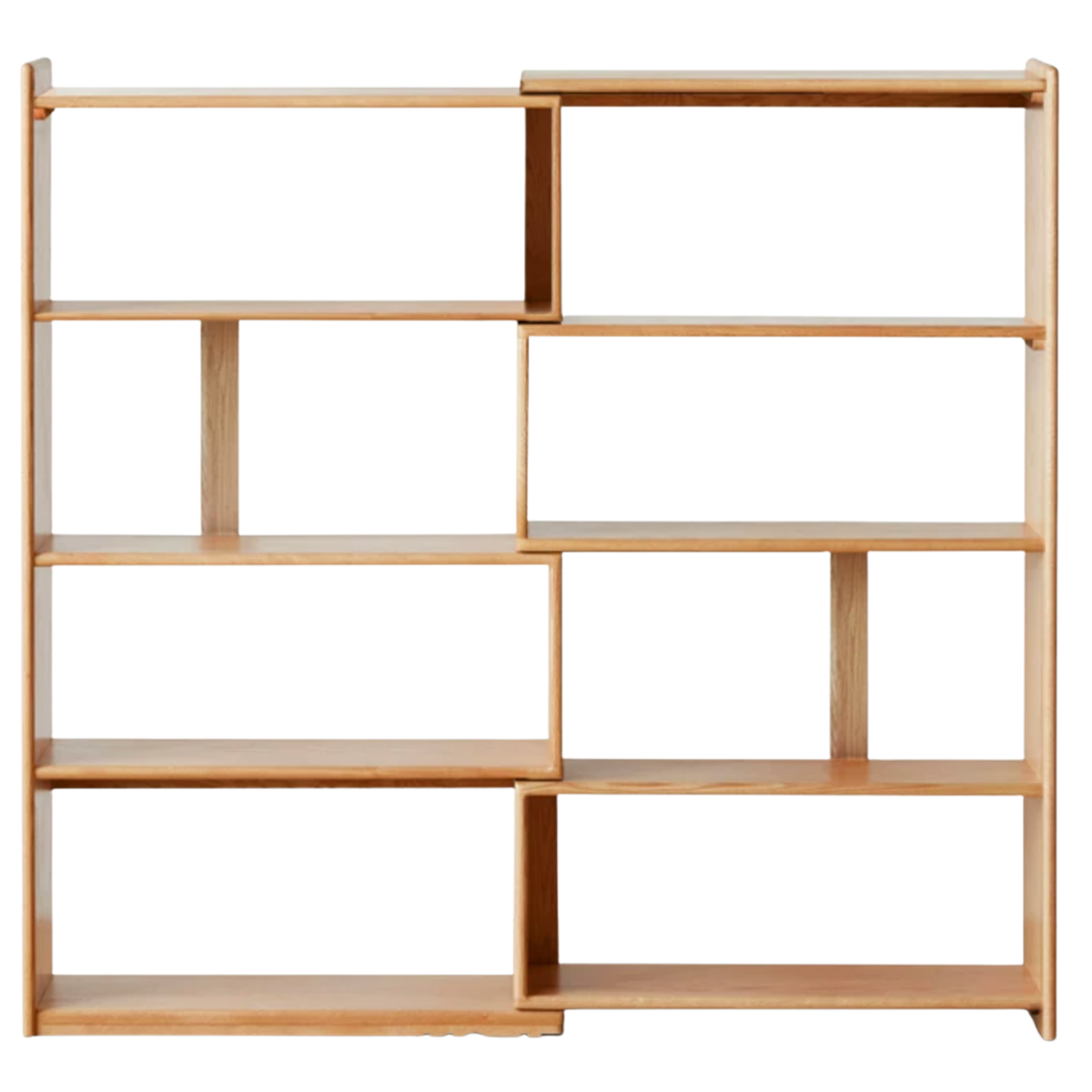 Oak Solid Wood Asymmetrical Corner Bookcase with Staggered Shelves