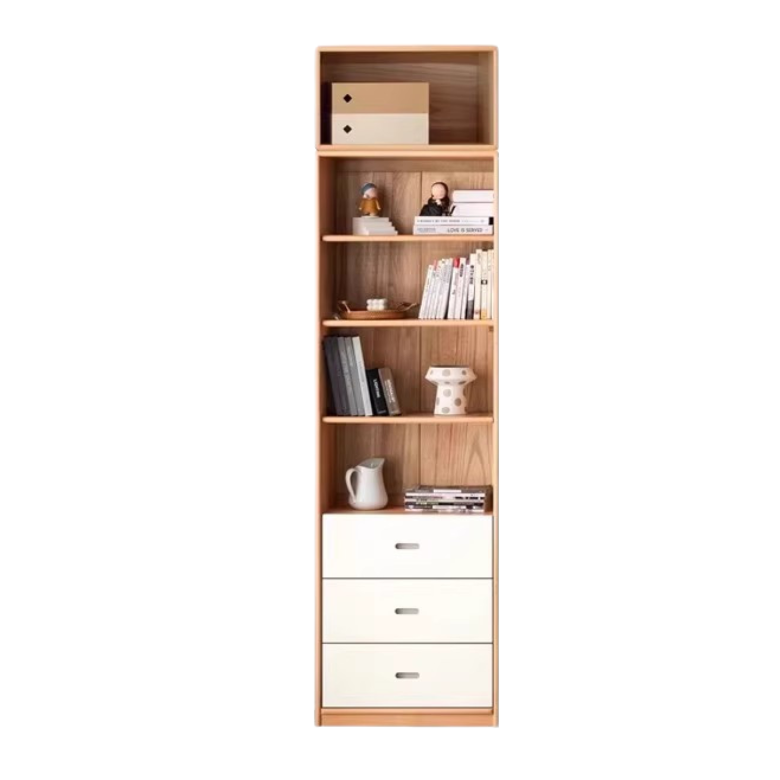 European Beech, Oak Solid Wood Floor-Standing Bookshelf with Glass Door Display