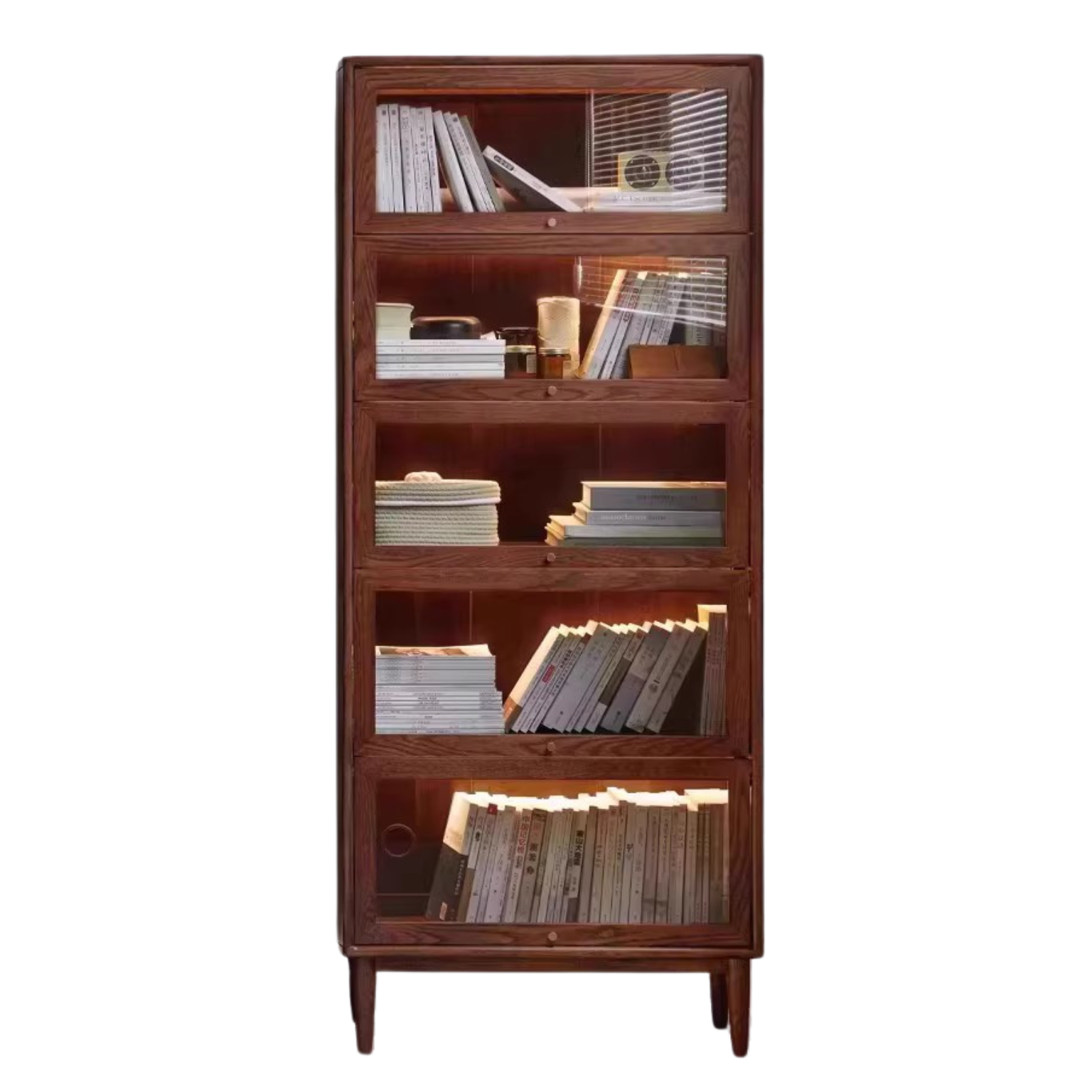 Black Walnut, Oak Solid Wood Glass Flip Door Bookcase, Side Cabinet