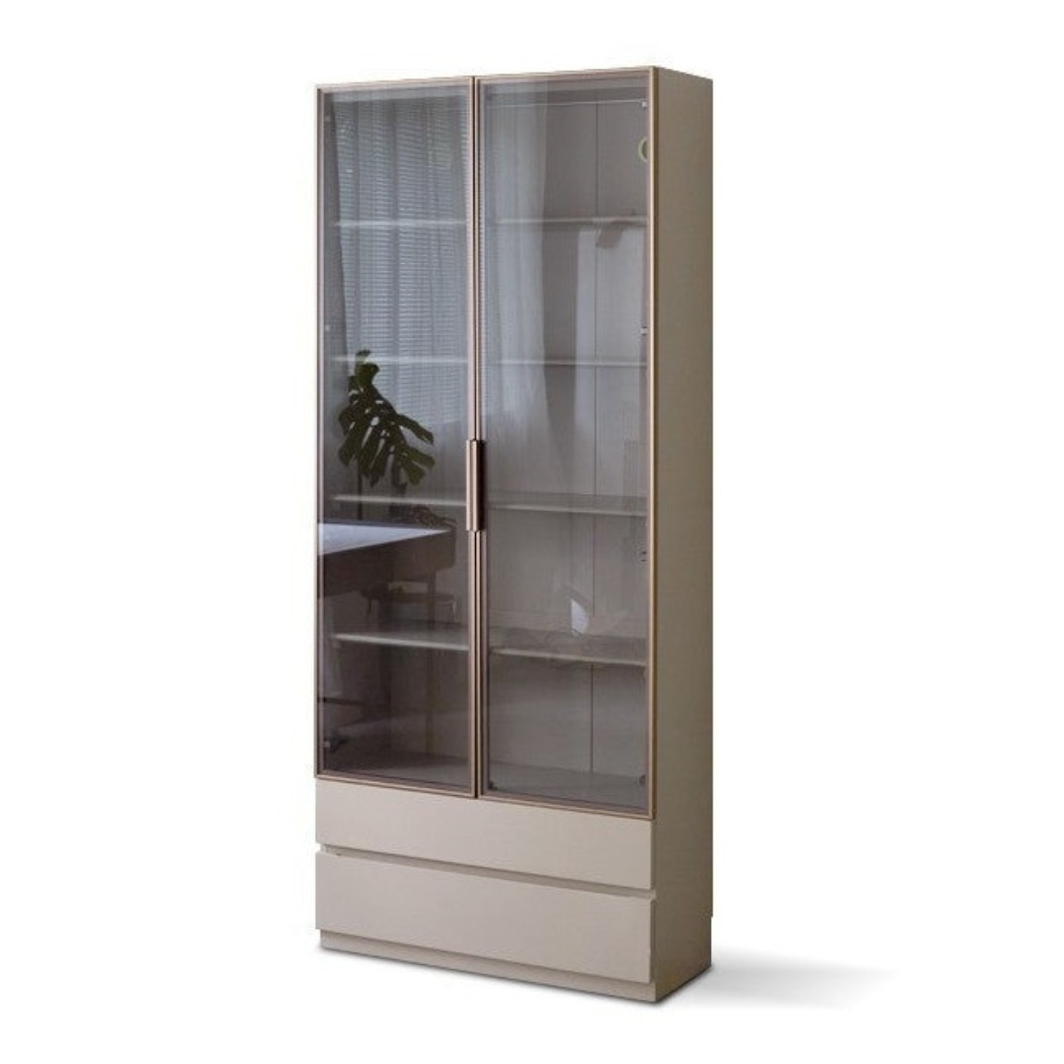 Poplar Solid Wood Combination Bookcase, Glass Door Cabinet