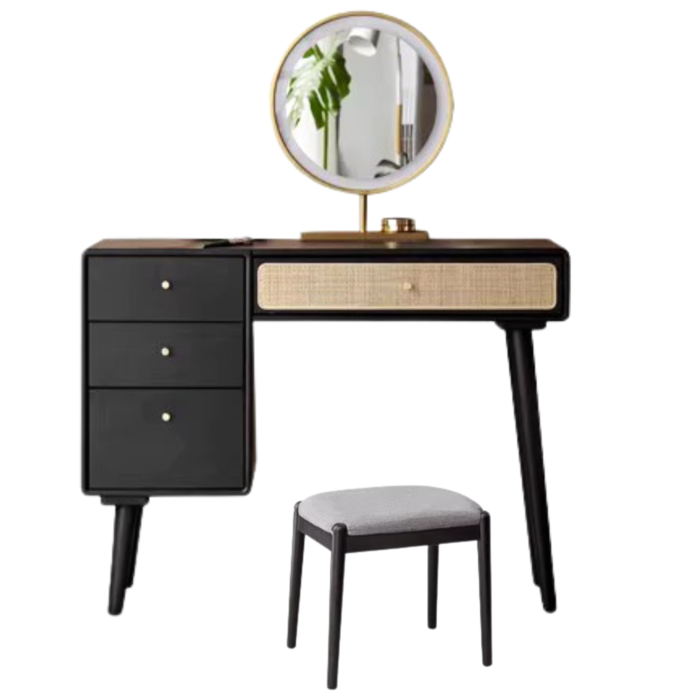 Oak Solid Wood Black Vintage Makeup Dressing Table.