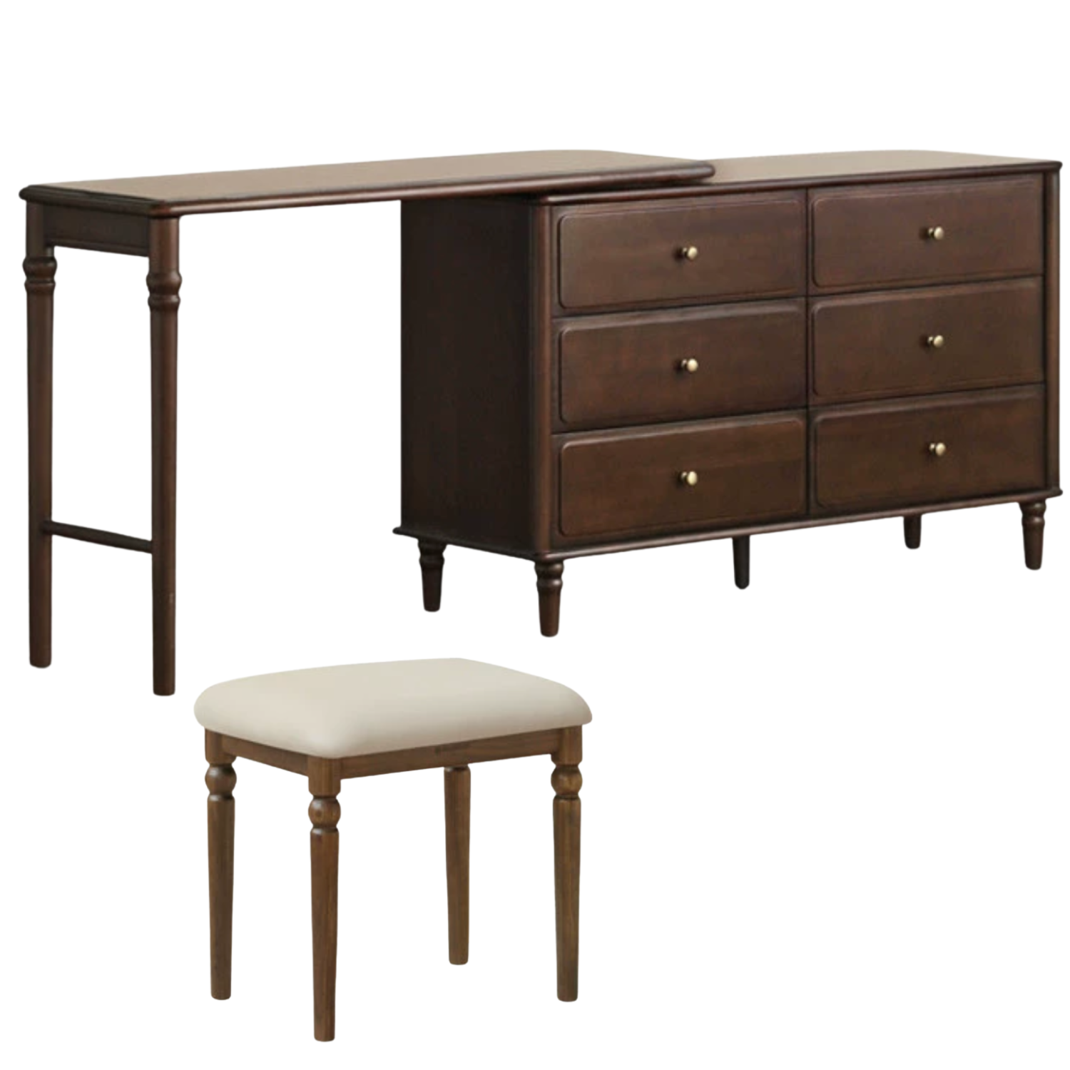 Black Walnut, Poplar Solid Wood American Retro Retractable Vanity Table.