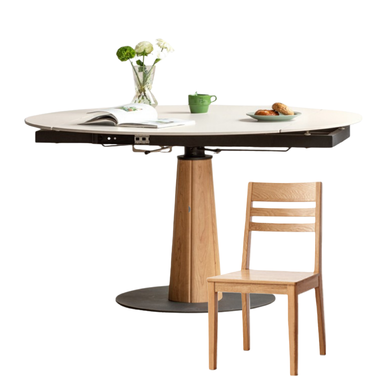Cherry, Black Walnut, Ash Solid Wood Folding Retro Rock Plate Dining Table