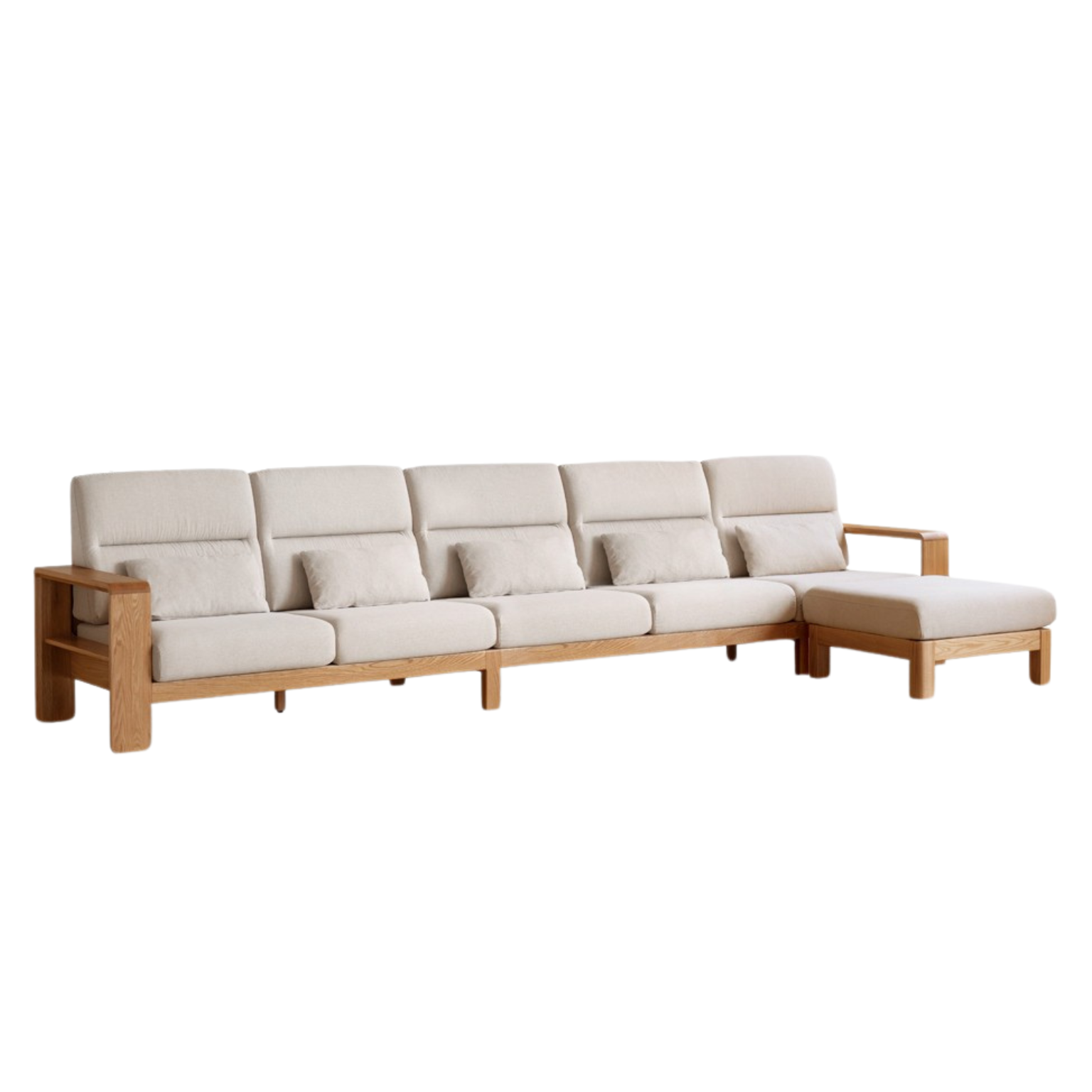 Oak Solid Wood Modern Log Style Corner Fabric Sofa.