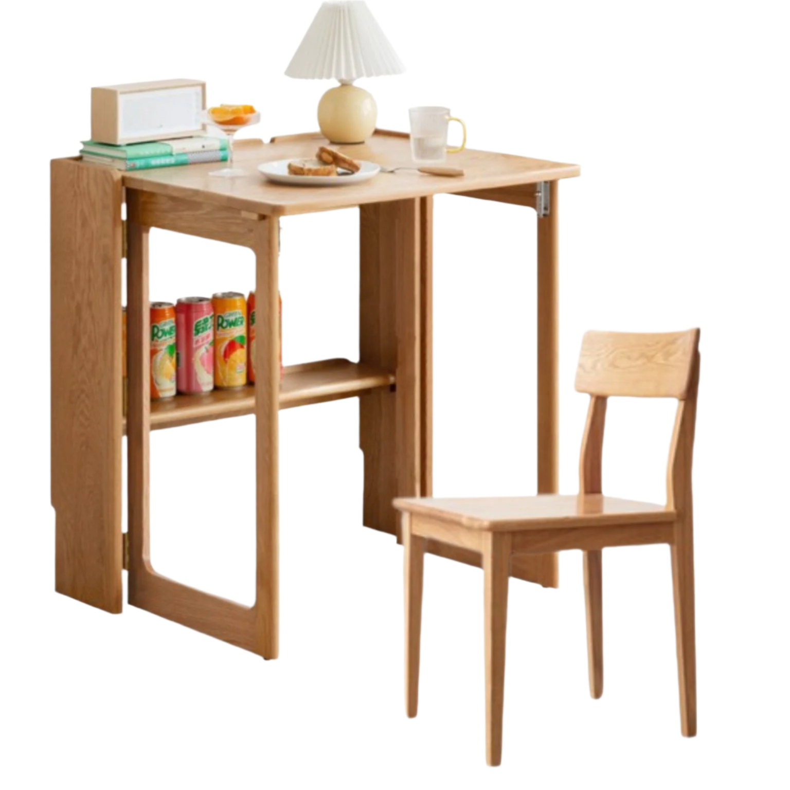 Solid Rubberwood, Oak Solid Wood Nordic Modern Dining Folding Table