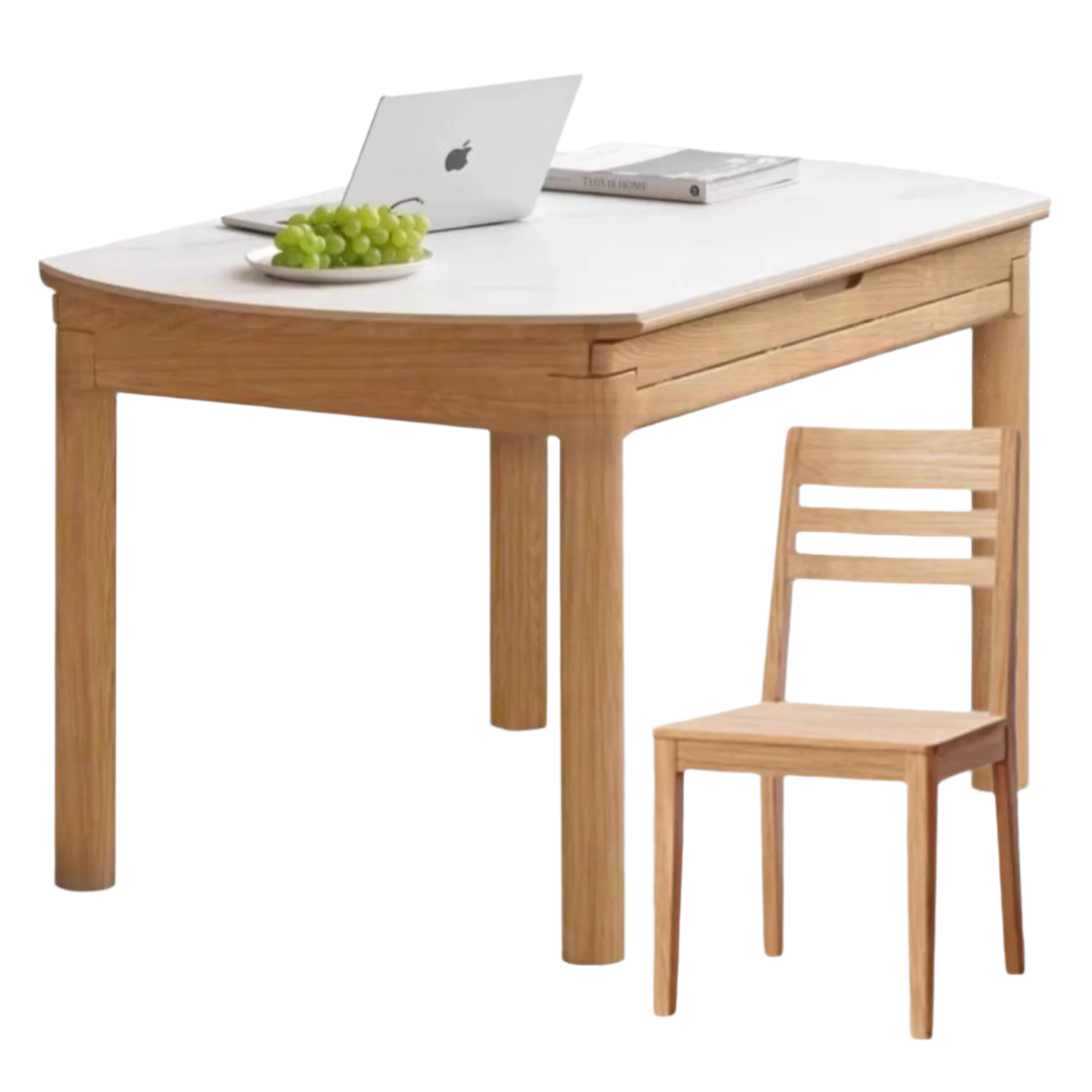 Solid Ruberwood, Oak, Ash Solid Wood Retractable Rock Plate Dining Table