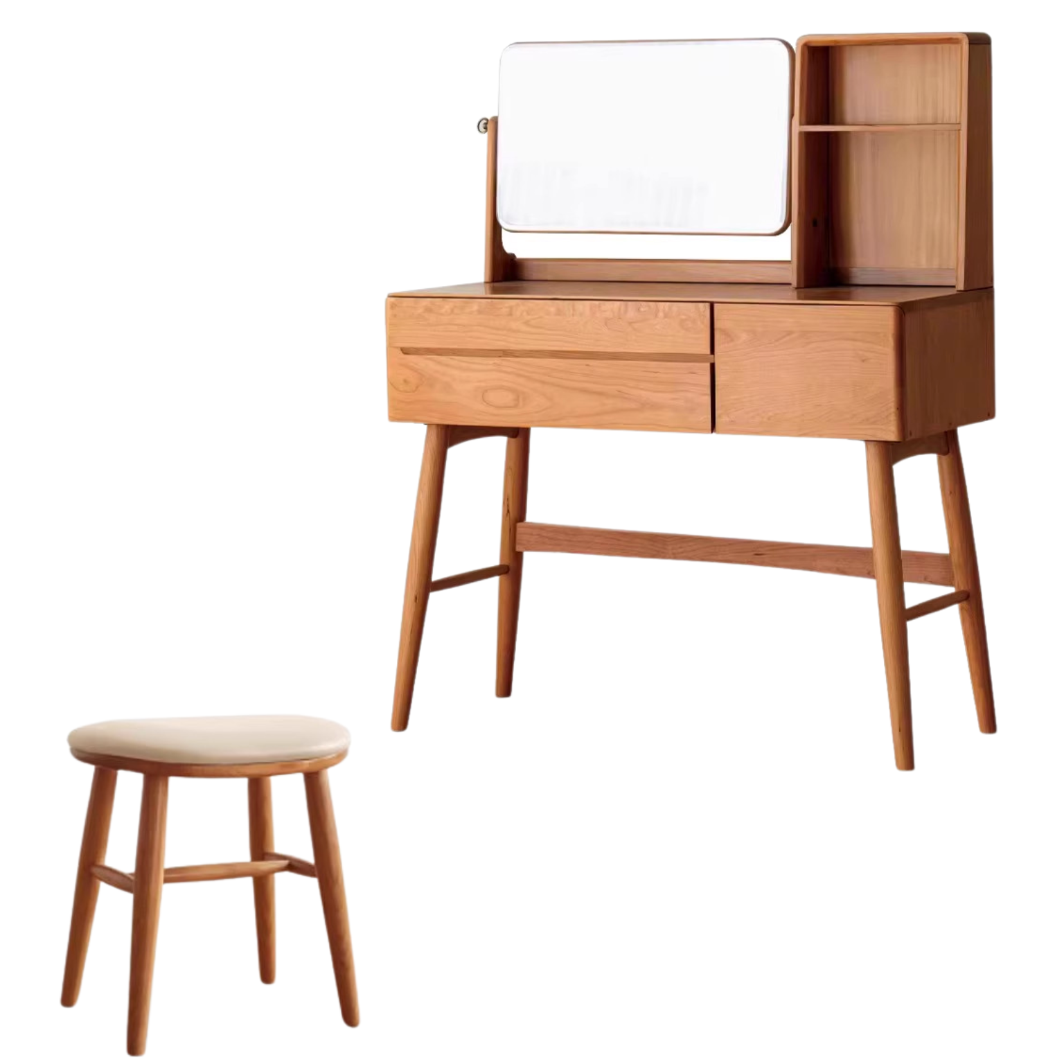 Cherry Solid Wood Vanity Table Nordic Makeup Mirror.