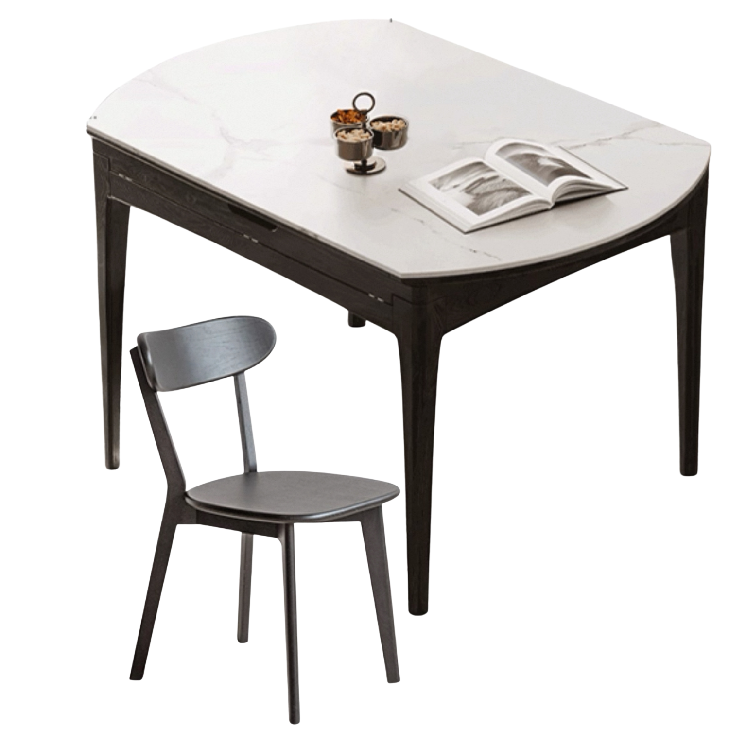 Oak Solid Wood Light Luxury Rock Slab Folding Dining Table